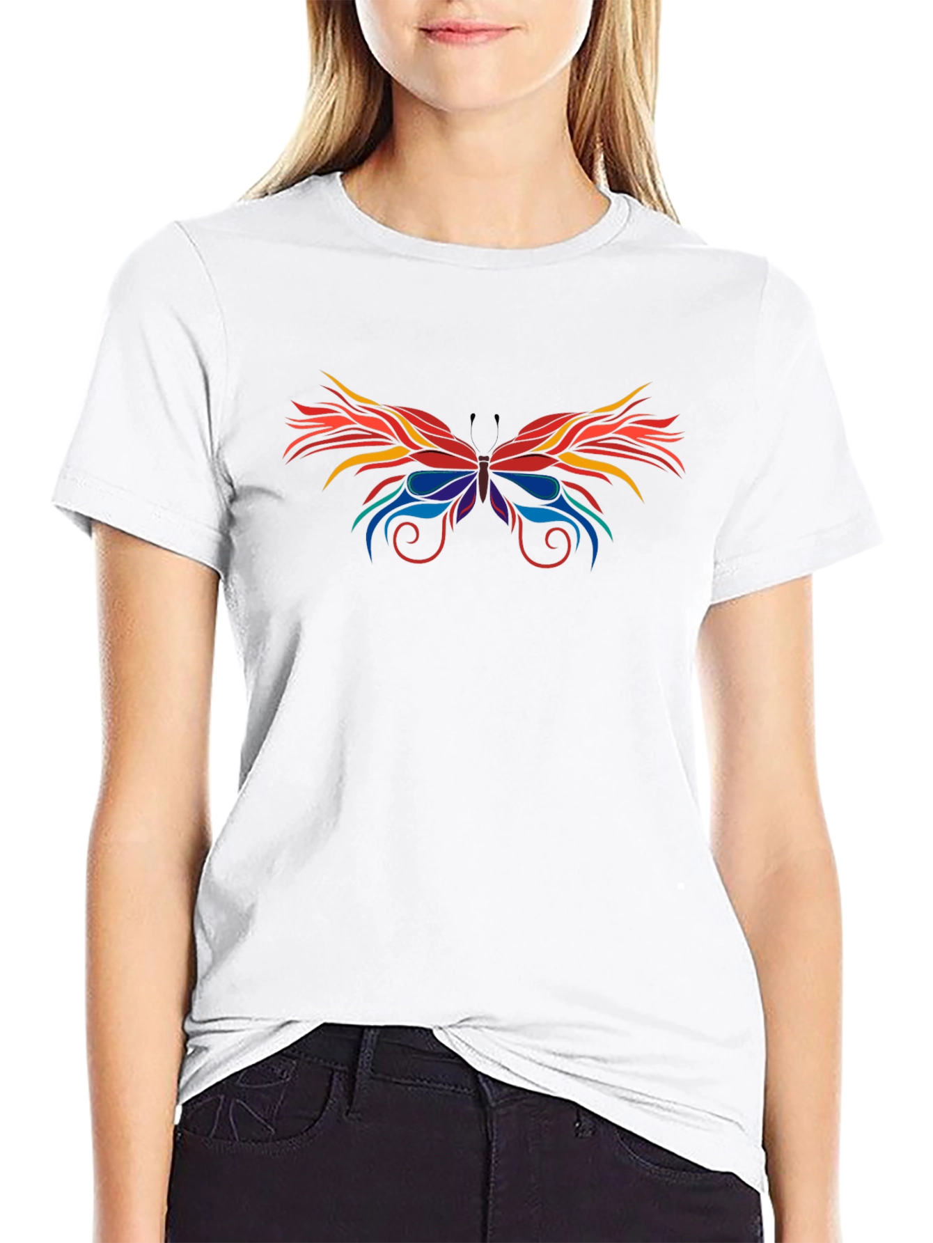 Black Abstract Butterfly Graphic Black T-Shirt view 9
