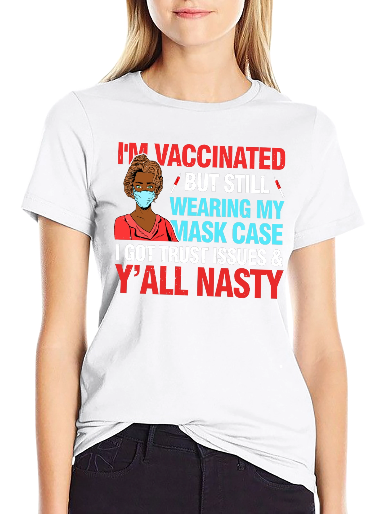 Black Vaccinated But Still Wearing Mask Case T-Shirt view 9
