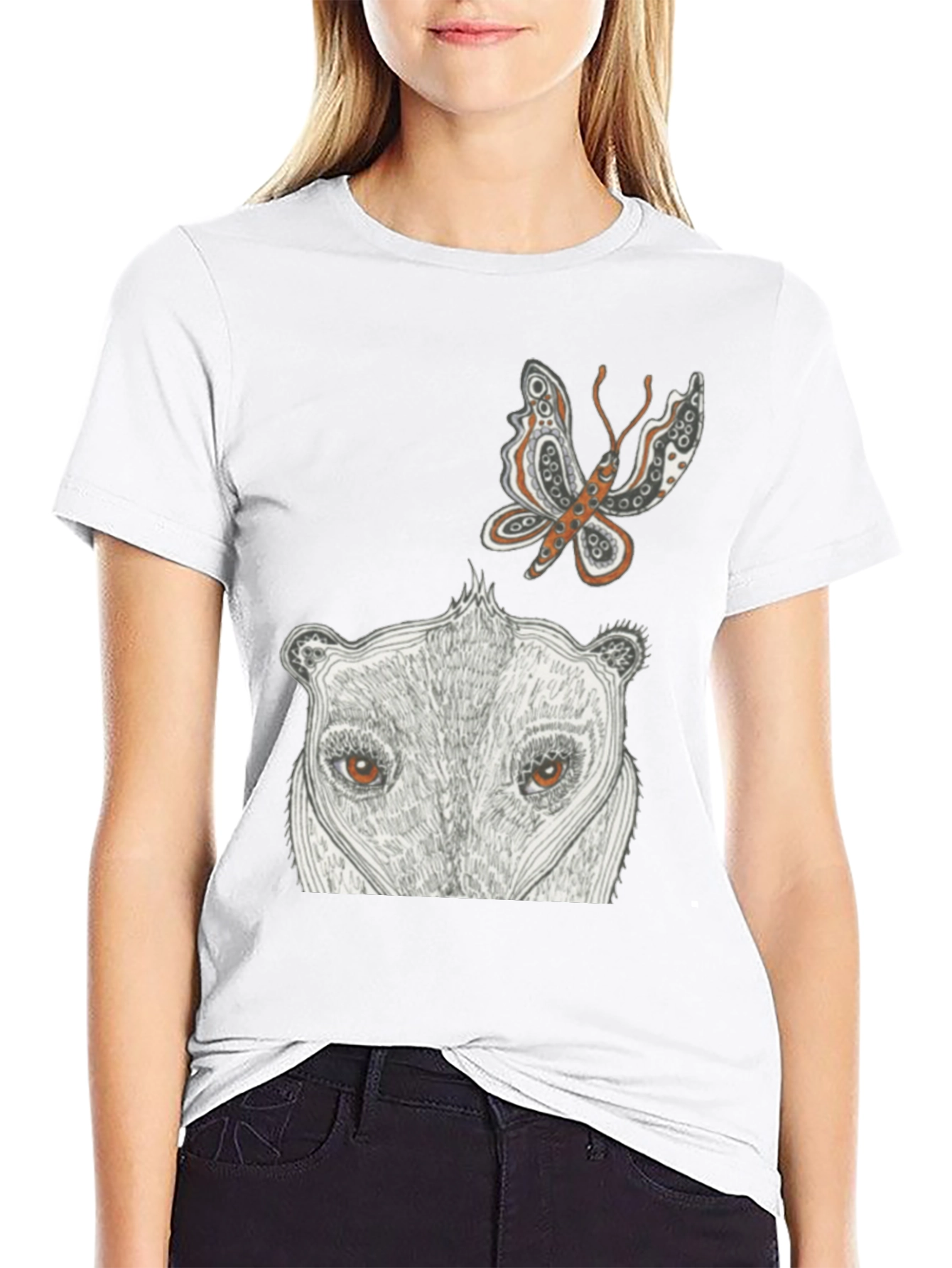 Black Artistic Graphic Tee - Butterfly & Animal Face view 9