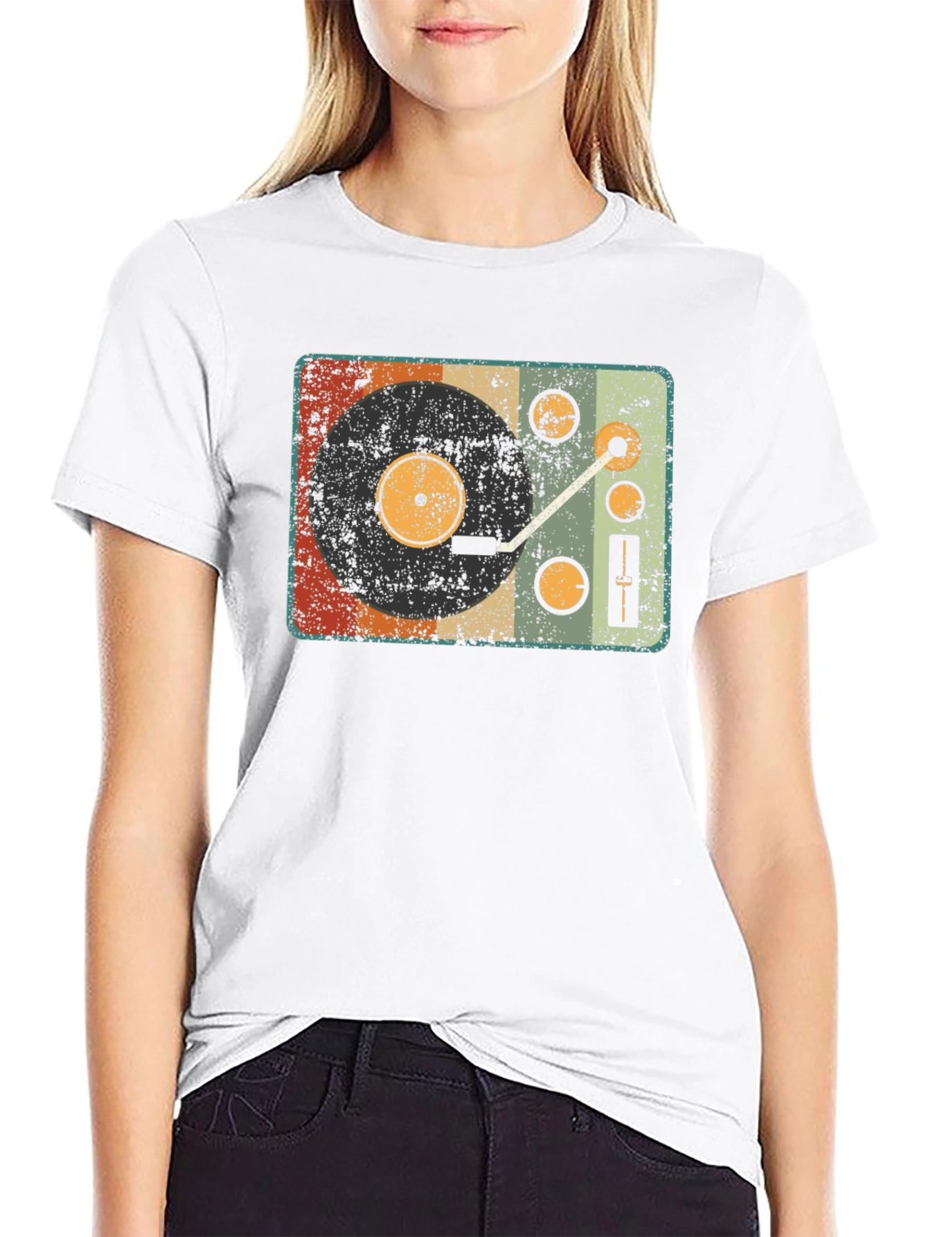Black Retro Turntable Graphic T-Shirt - Vintage Music Lover Tee view 9