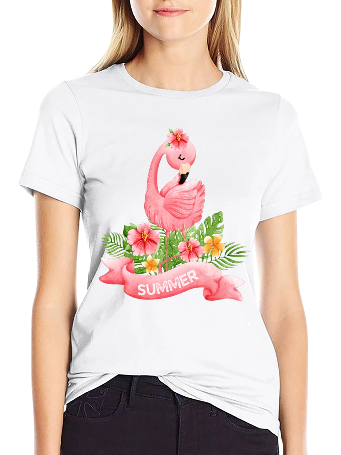 Black Summer Flamingo Black T-Shirt view 9