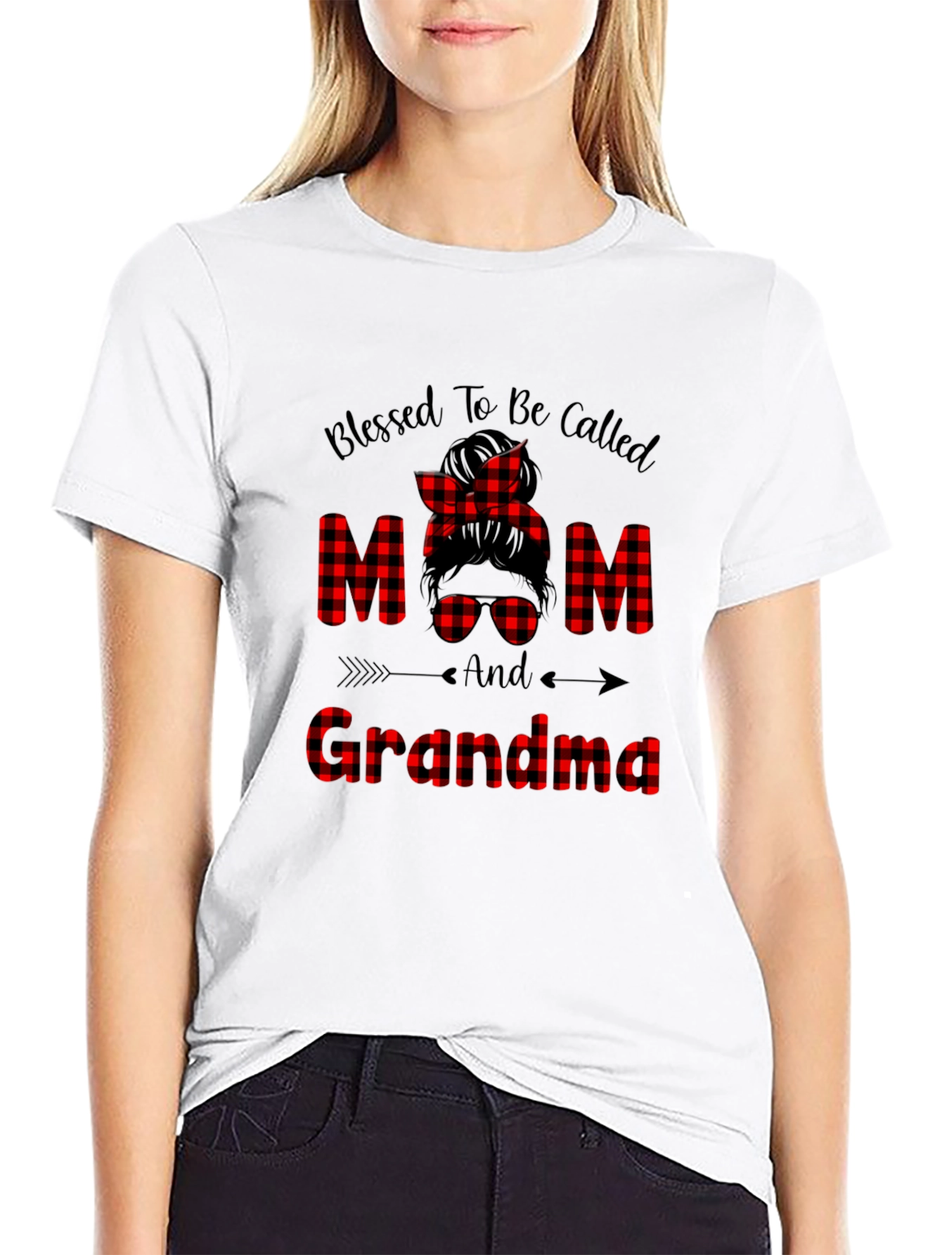 Black Blessed Mom & Grandma Plaid Graphic Tee view 9