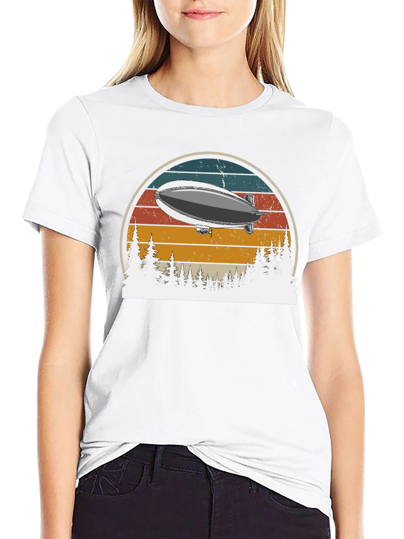 Black Vintage Airship Sunset T-Shirt view 9