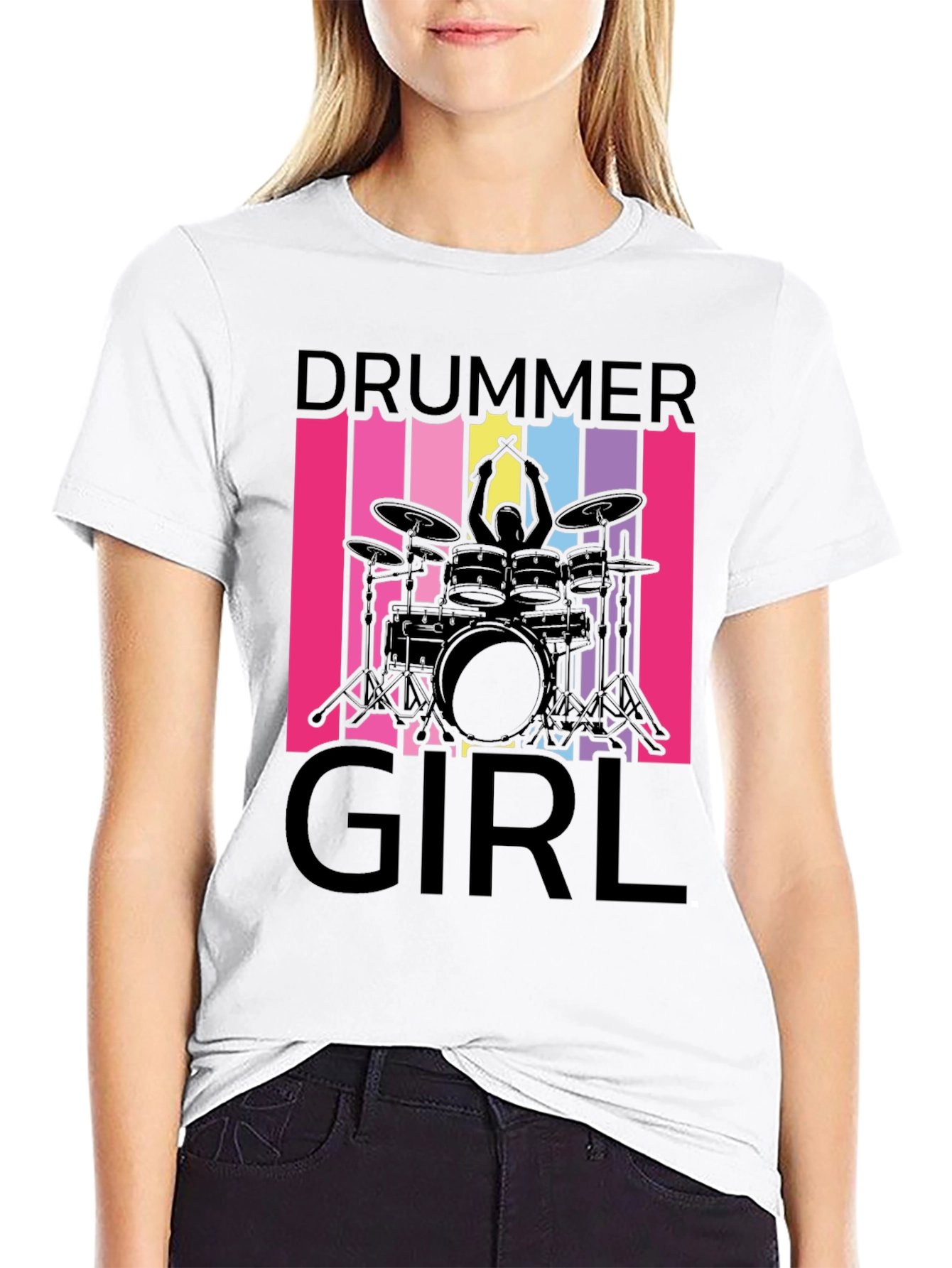 Black Drummer Girl T-Shirt - Music Lover Tee view 9
