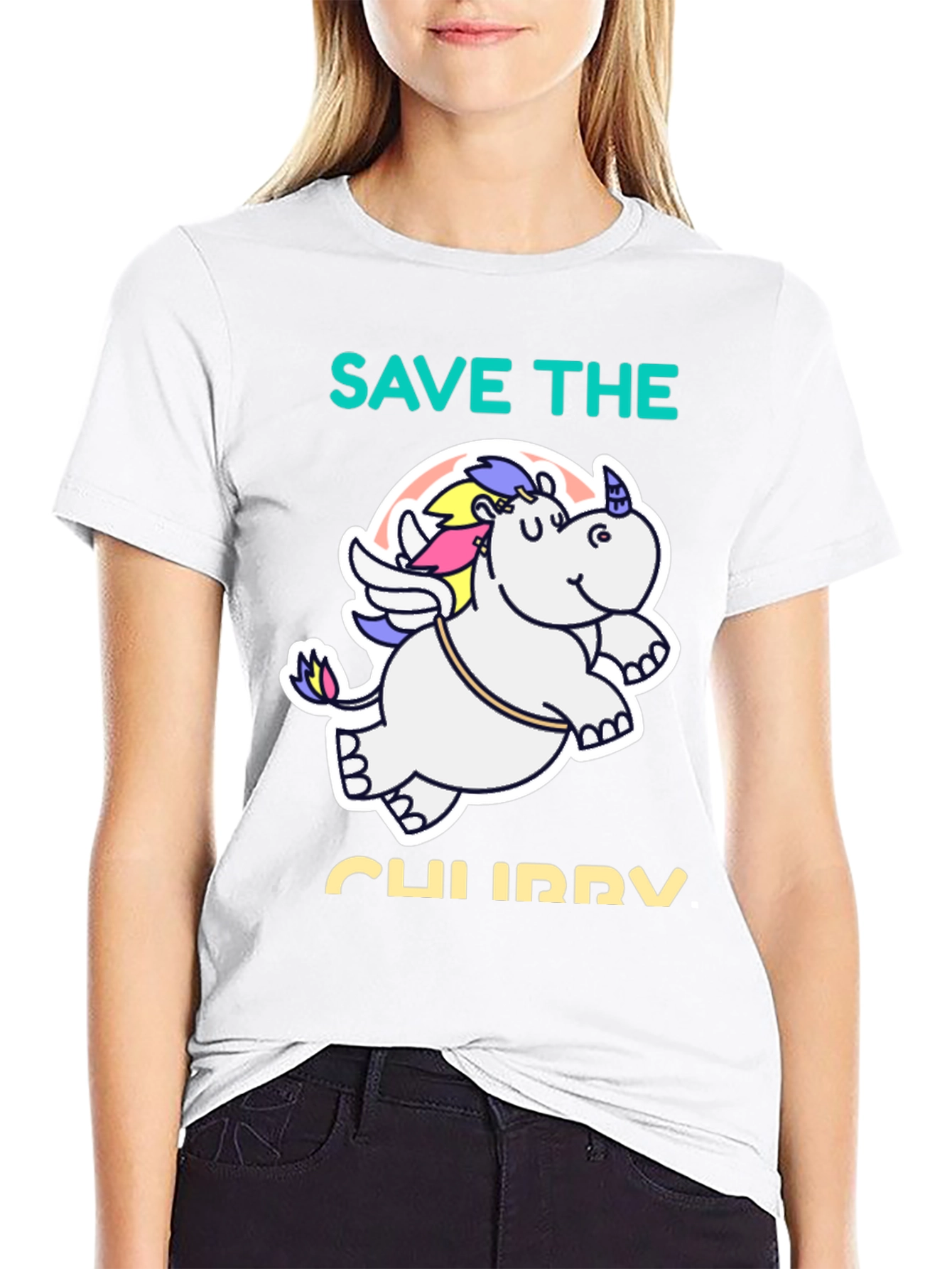 Black Save the Chubby Unicorn Black T-Shirt view 9