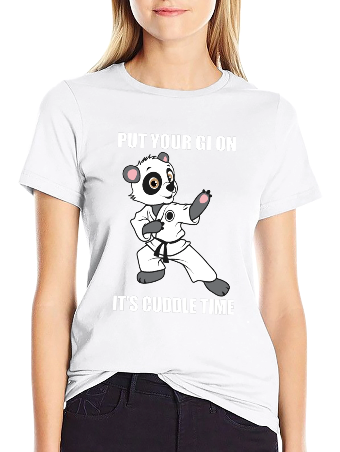 Black Panda Karate Cuddle Time T-Shirt view 9