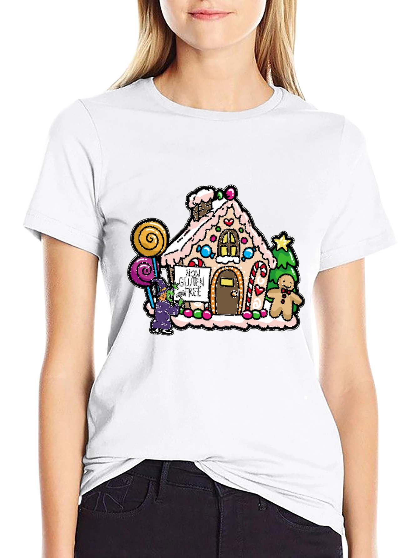 Black Gluten-Free Gingerbread House Graphic Tee view 9