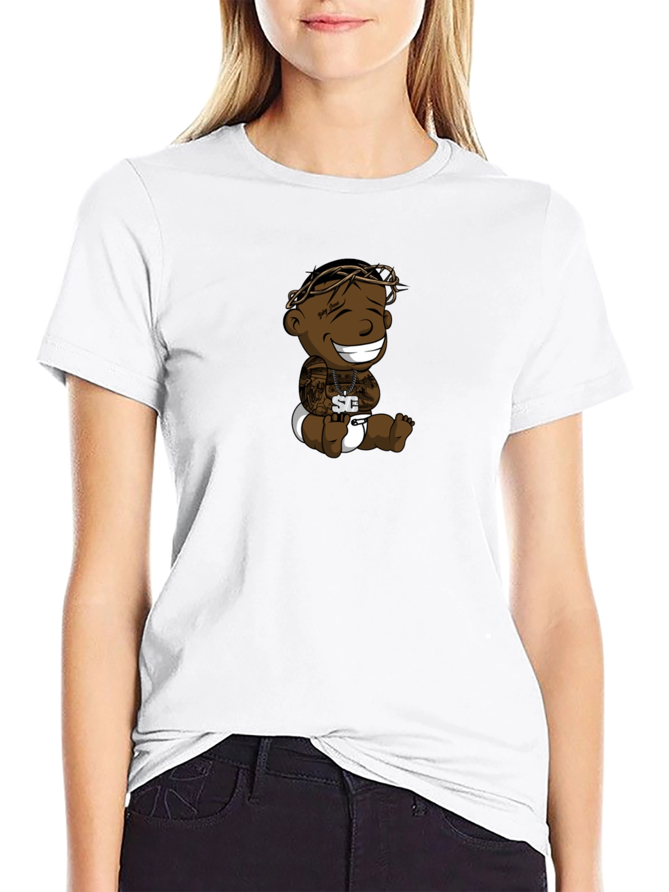 Black Baby Cartoon Graphic Black T-Shirt view 9