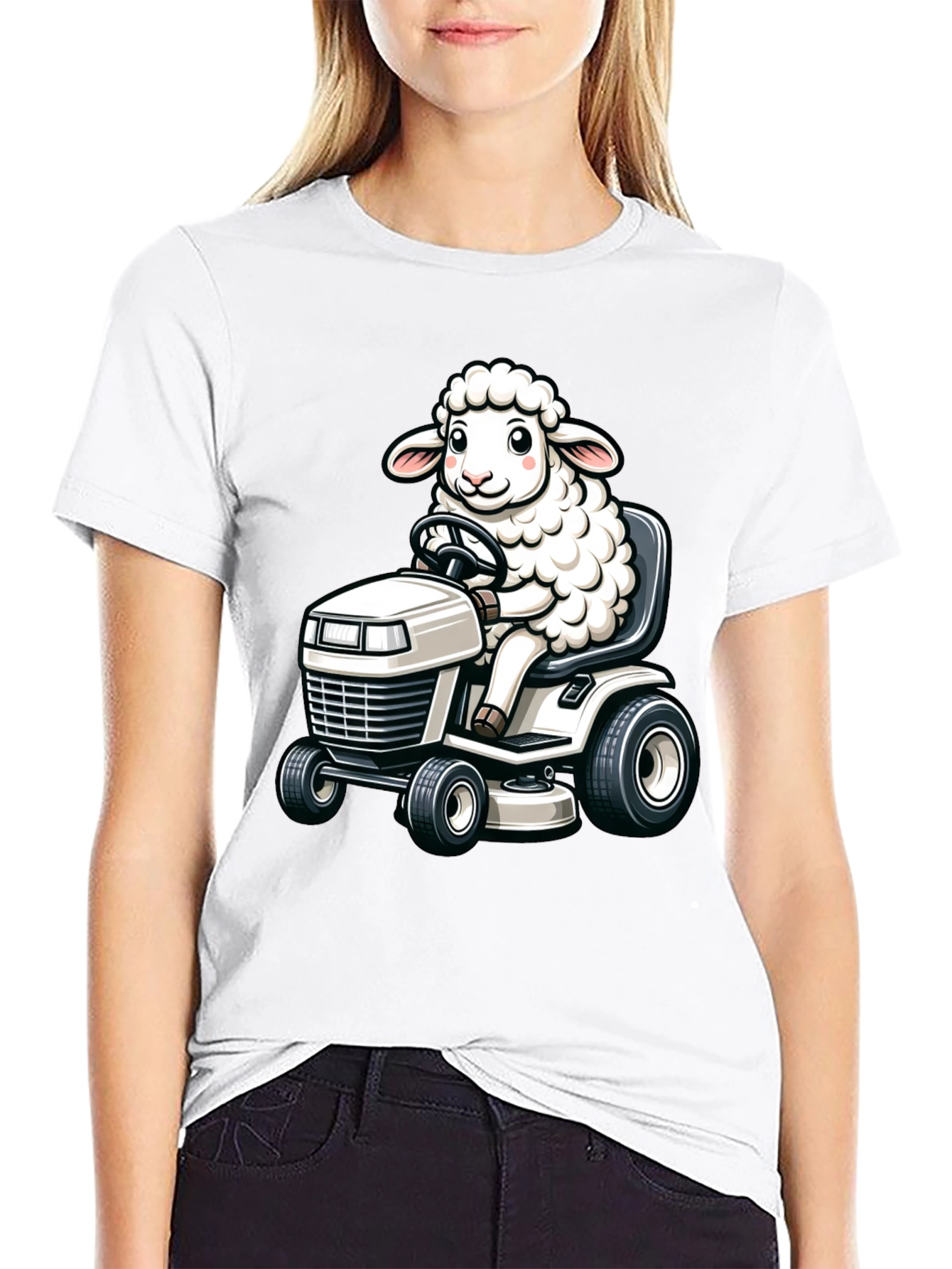 Black Sheep on Lawn Mower T-Shirt - Black view 9