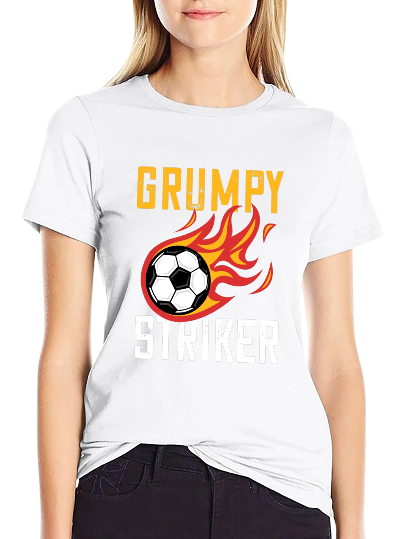 Black Grumpy Striker Soccer T-Shirt - Funny Sportswear view 9