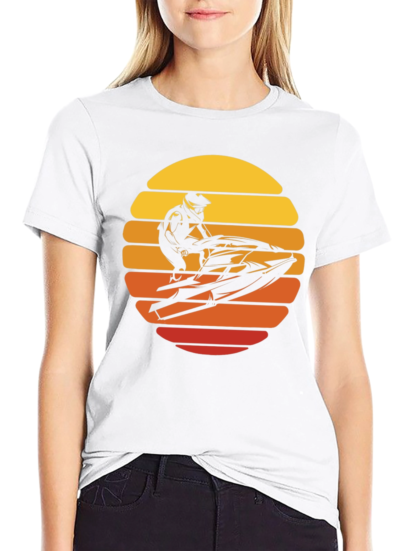 Black Jet Ski Sunset Graphic Tee - Black Cotton T-Shirt view 9