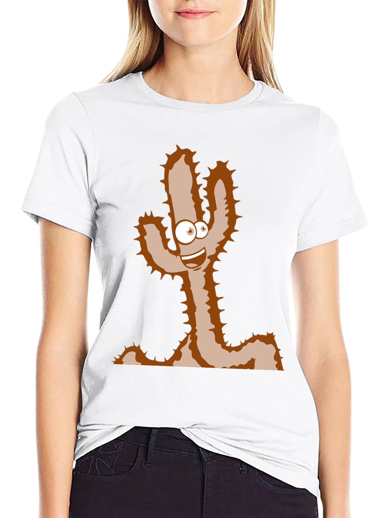 Black Cartoon Cactus T-Shirt - Funny Desert Plant Tee view 9