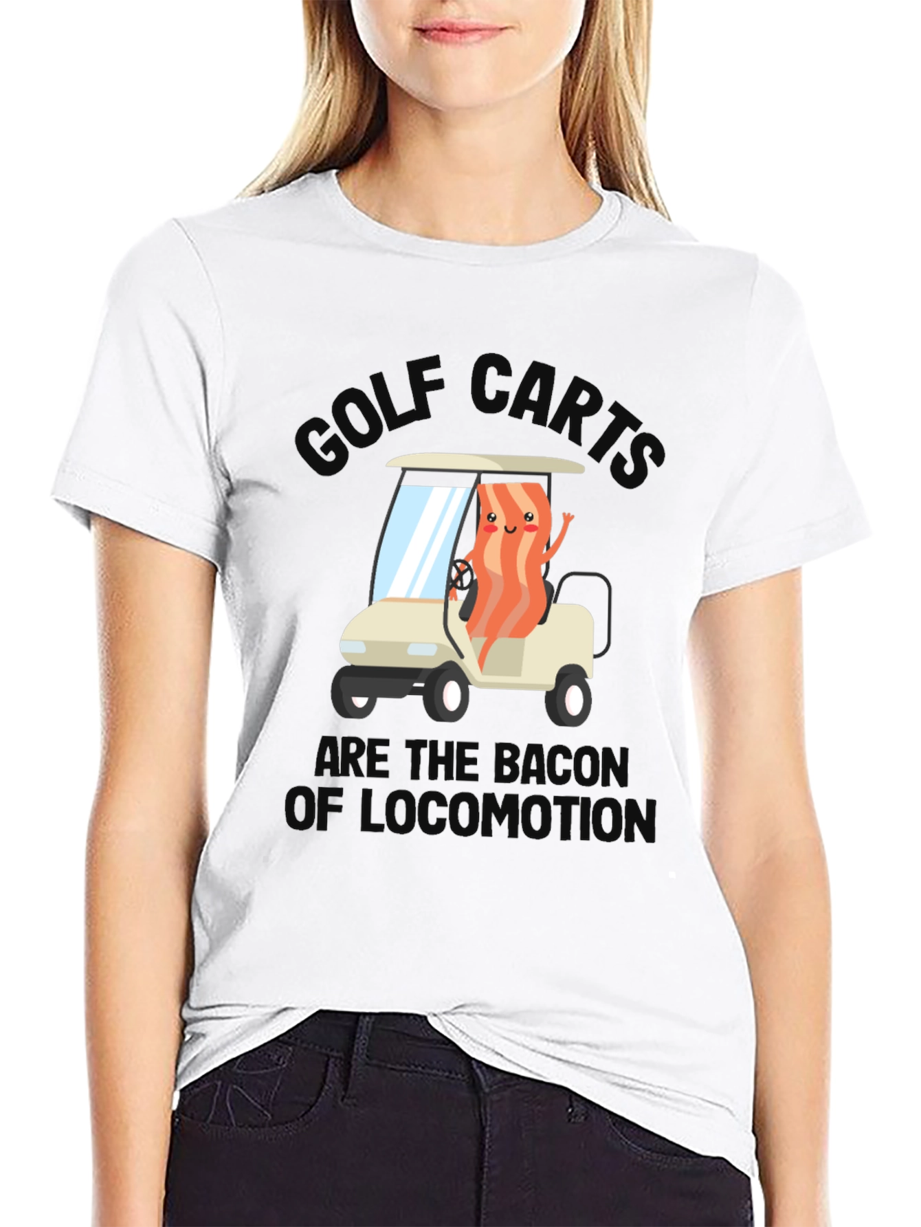 Black Golf Cart Bacon Funny Humor T-Shirt view 9