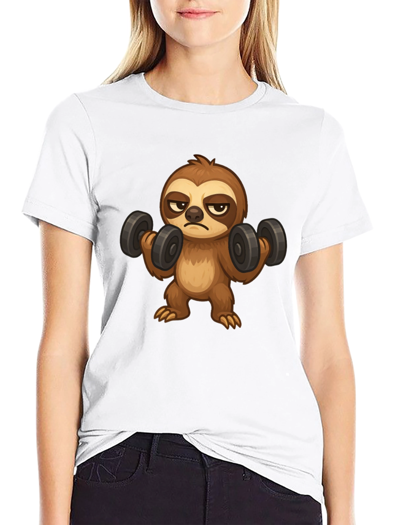 Black Sloth Lifting Weights Graphic T-Shirt view 9