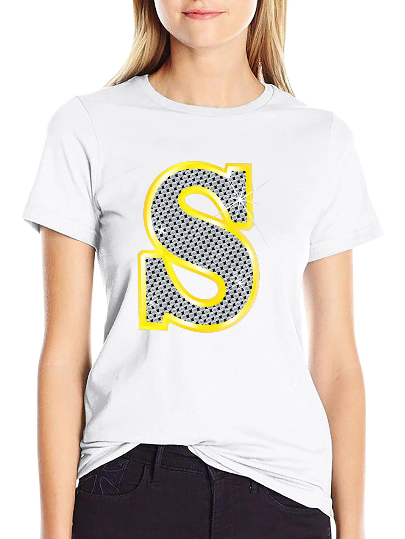 Black Diamond Letter S Black T-Shirt view 9