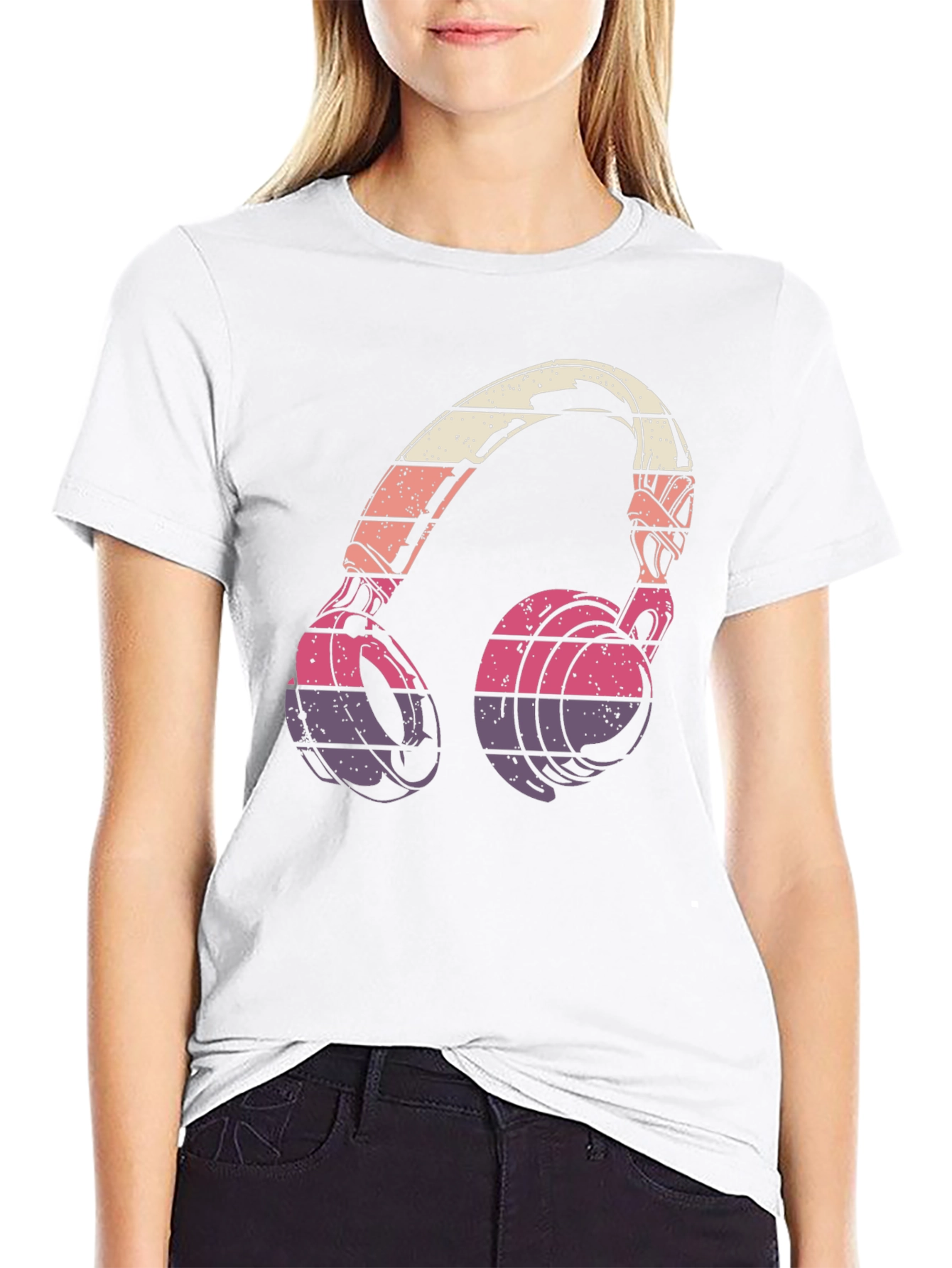 Black Retro Headphones Graphic T-Shirt view 9