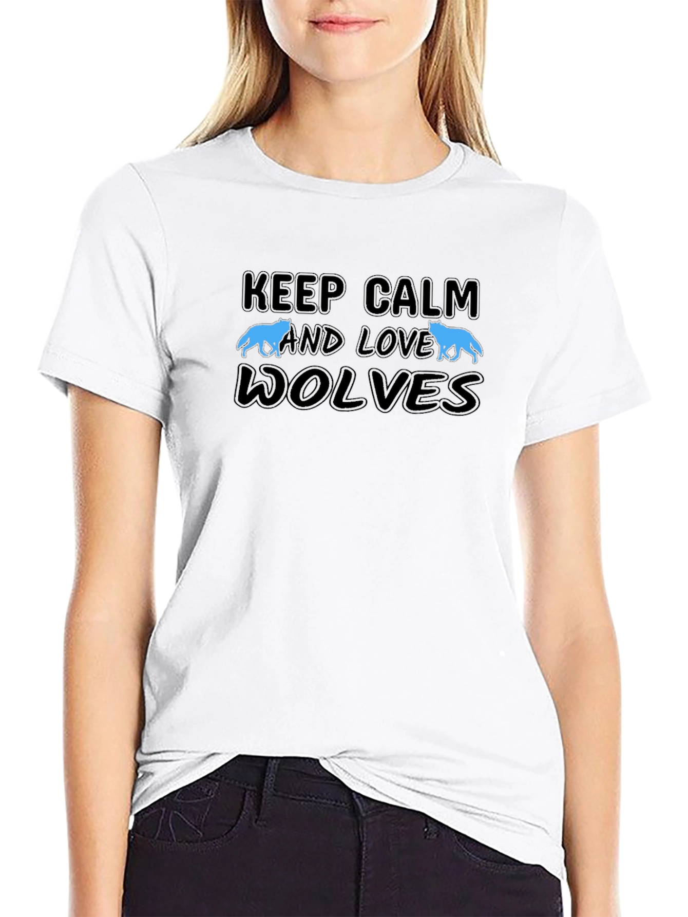 Black Keep Calm and Love Wolves Black T-Shirt view 9