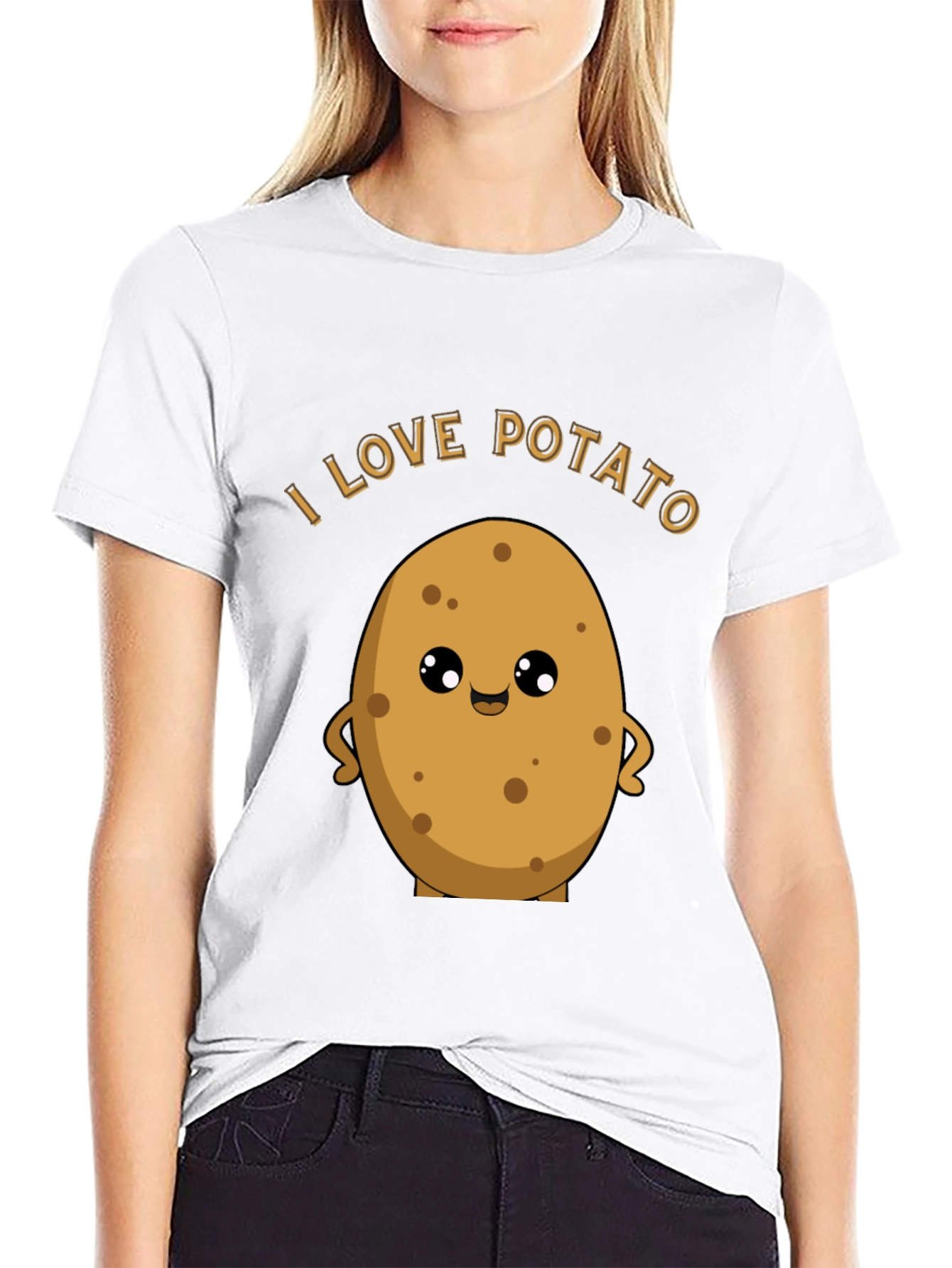 Black I Love Potato Graphic T-Shirt - Unisex Black Tee view 9