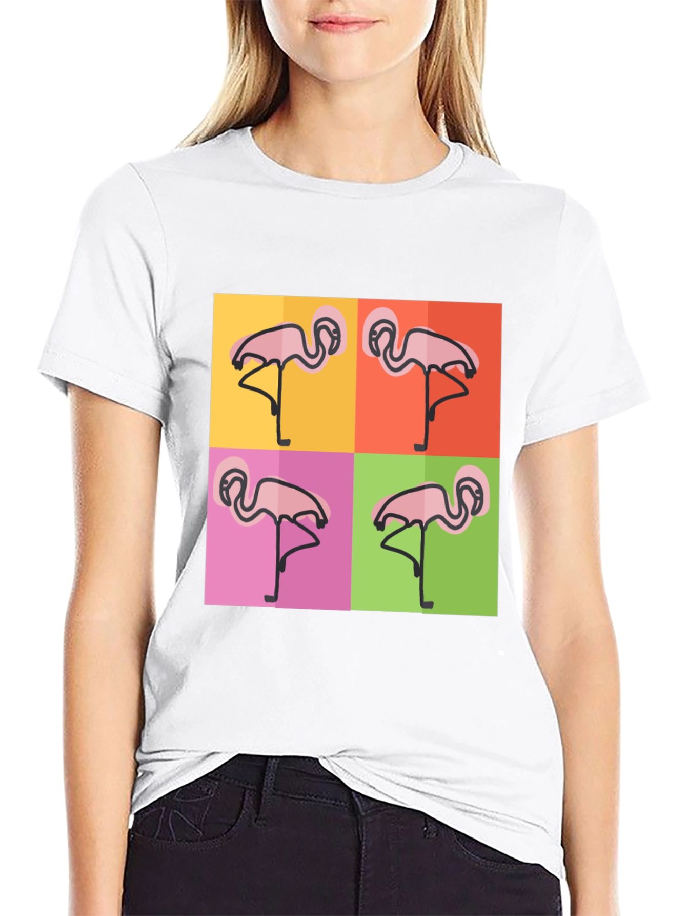 Black Funky Flamingo Pop Art Black T-Shirt view 9