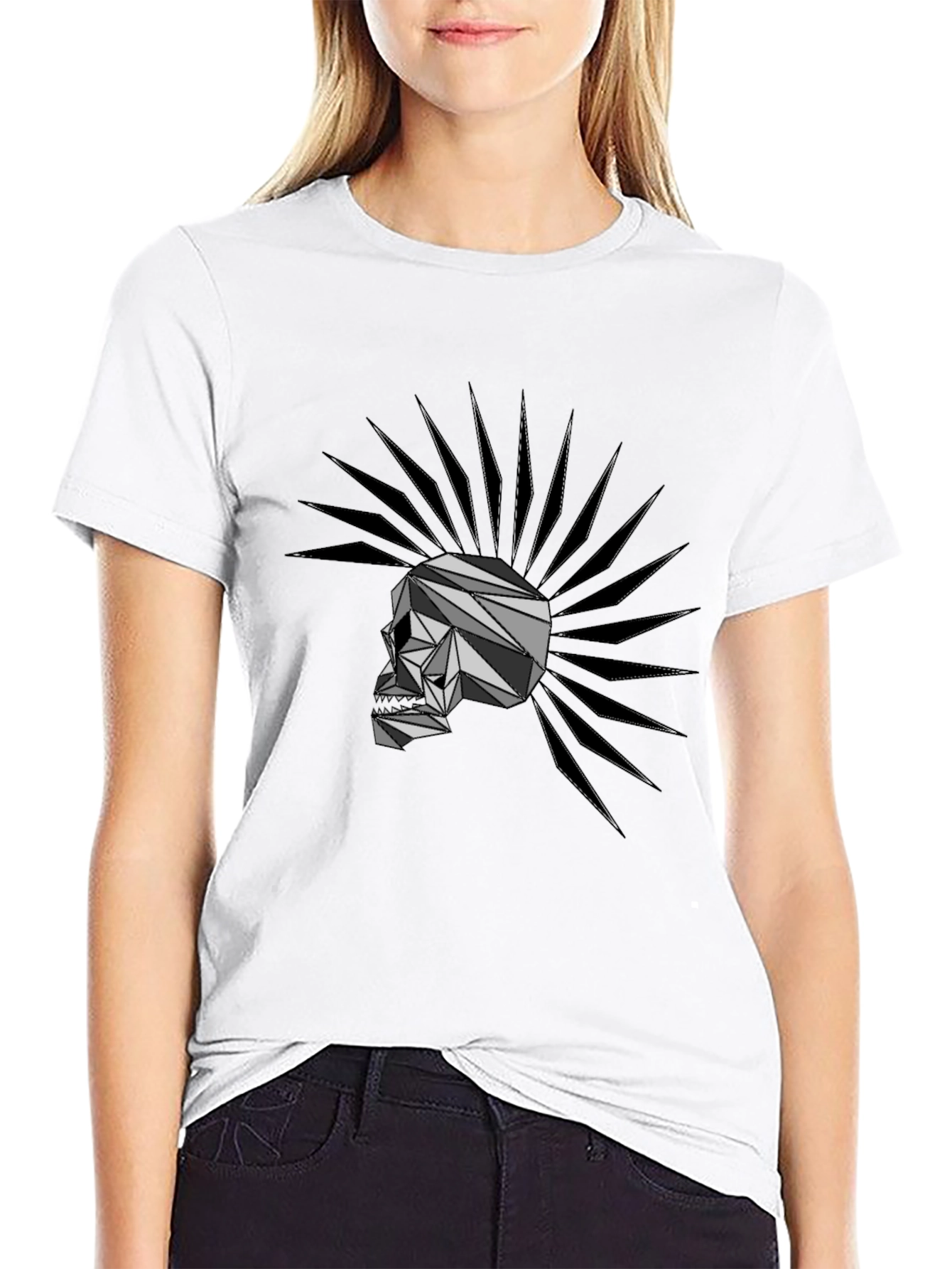 Black Geometric Punk Skull T-Shirt view 9
