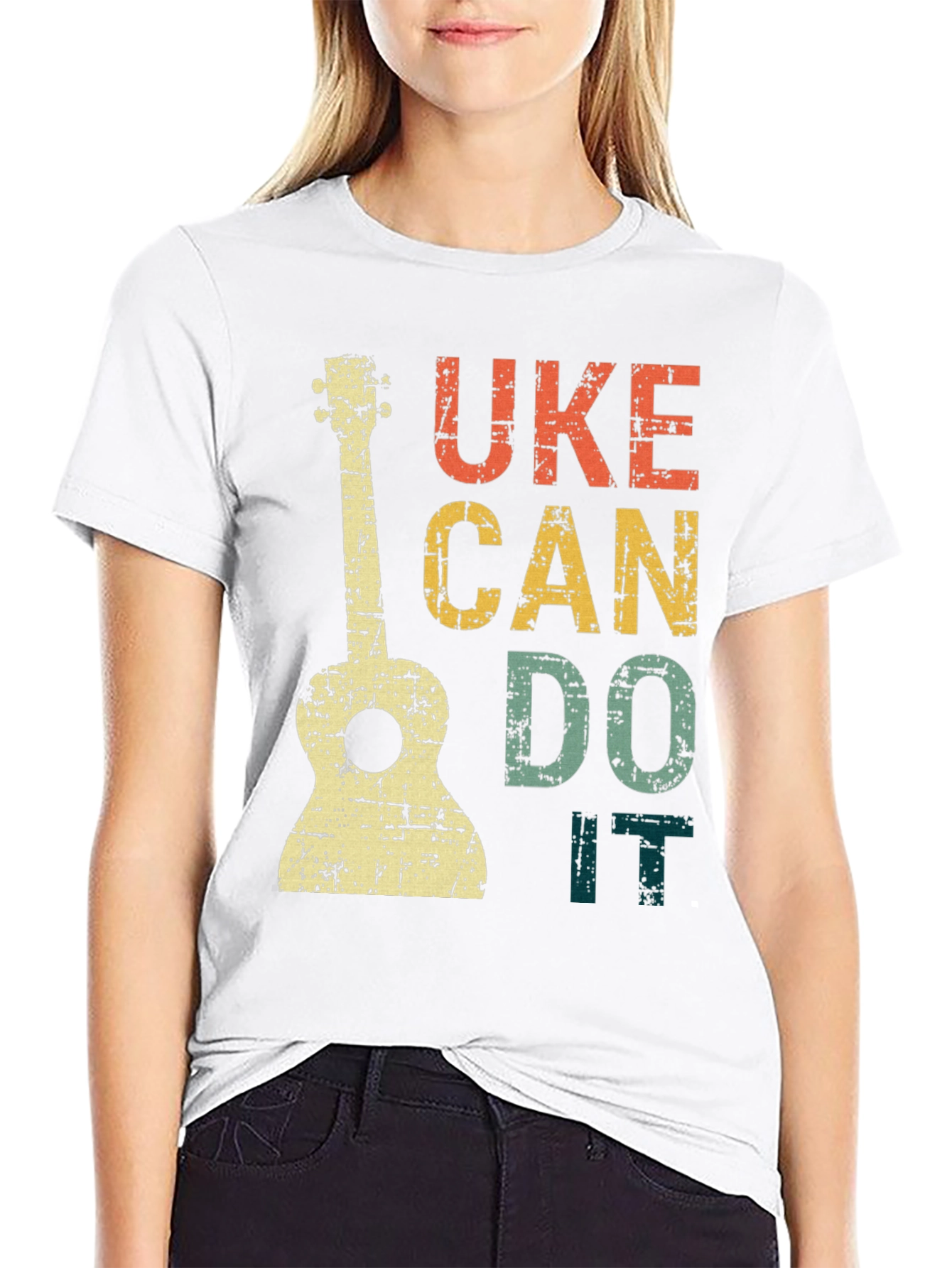 Black Uke Can Do It T-Shirt - Retro Ukulele Graphic Tee view 9