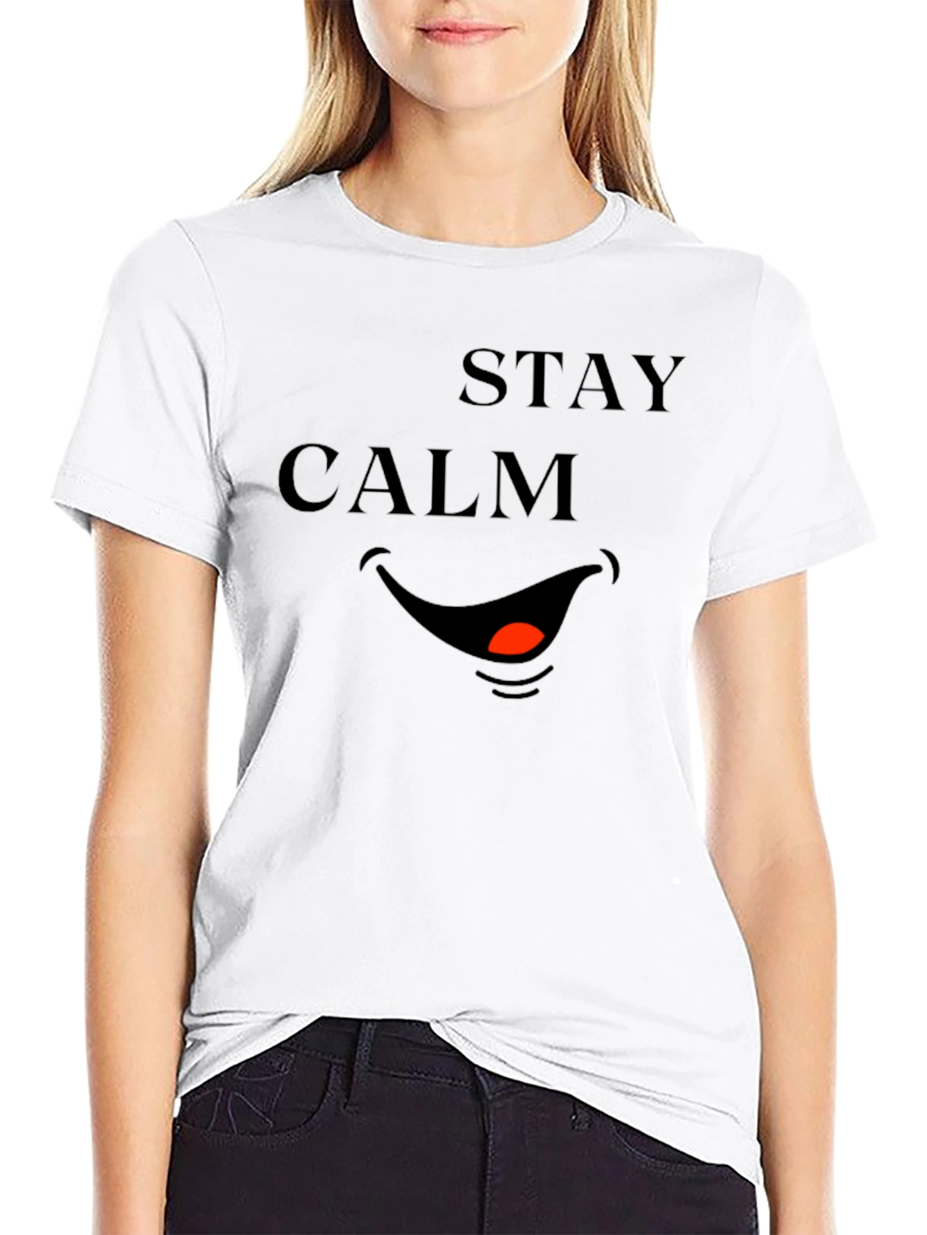 Black Stay Calm Smile Graphic Tee - Black view 9