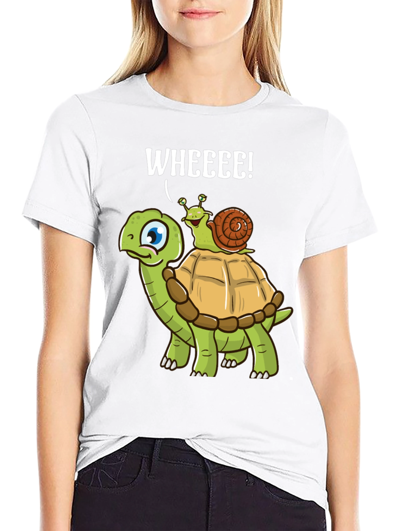 Black Funny Turtle Snail Wheee! Graphic T-Shirt view 9