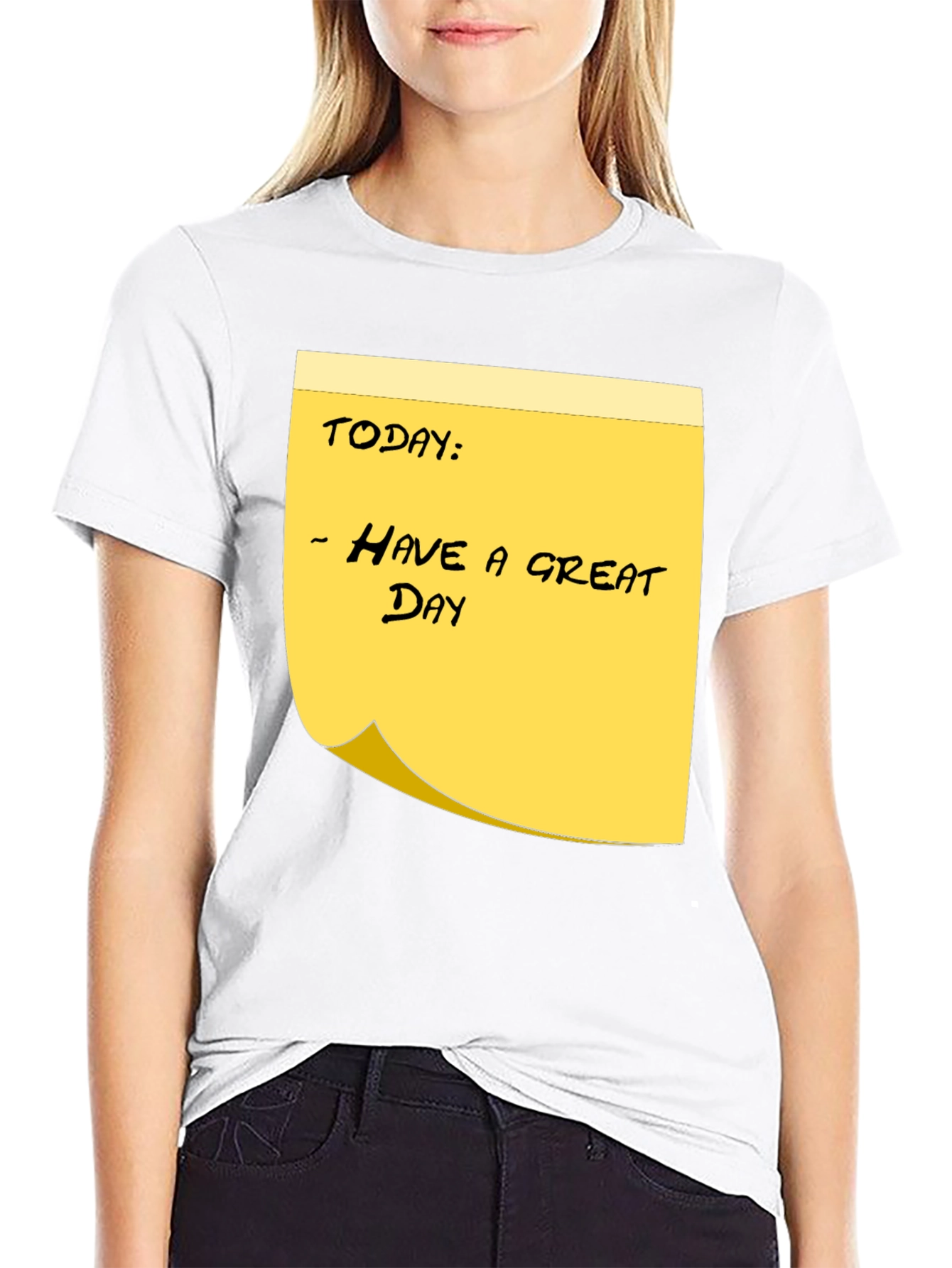 Black Have a Great Day Sticky Note T-Shirt - Black Cotton Tee view 9