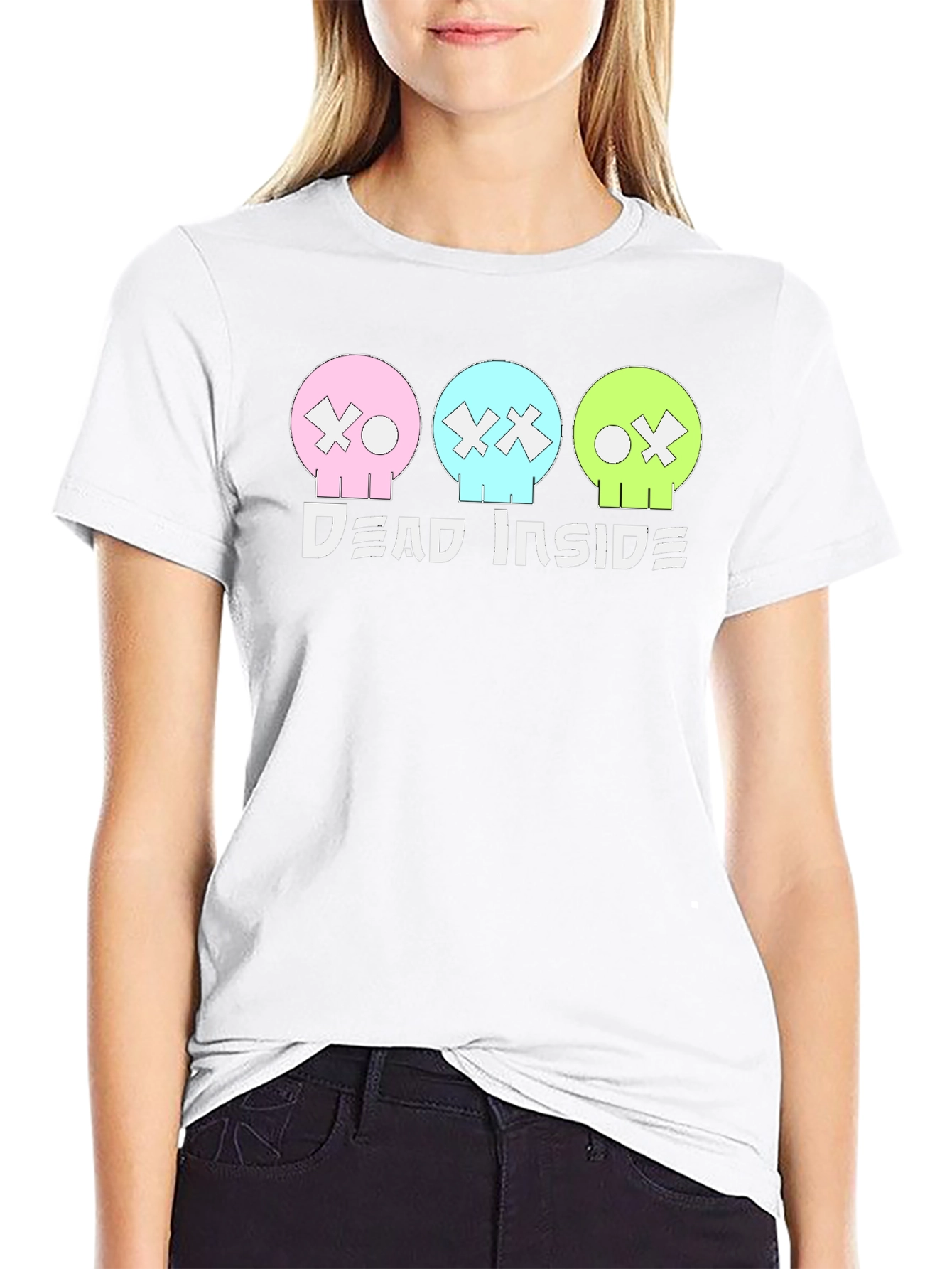 Black Dead Inside T-Shirt: Pastel Skulls, Trendy Graphic Tee view 9