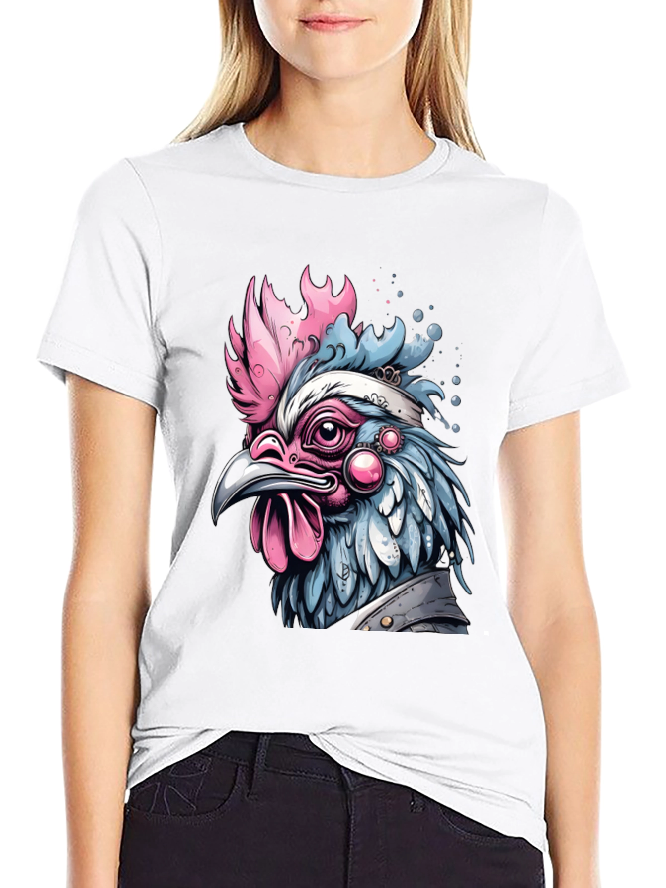 Black Artistic Chicken Graphic T-Shirt view 9