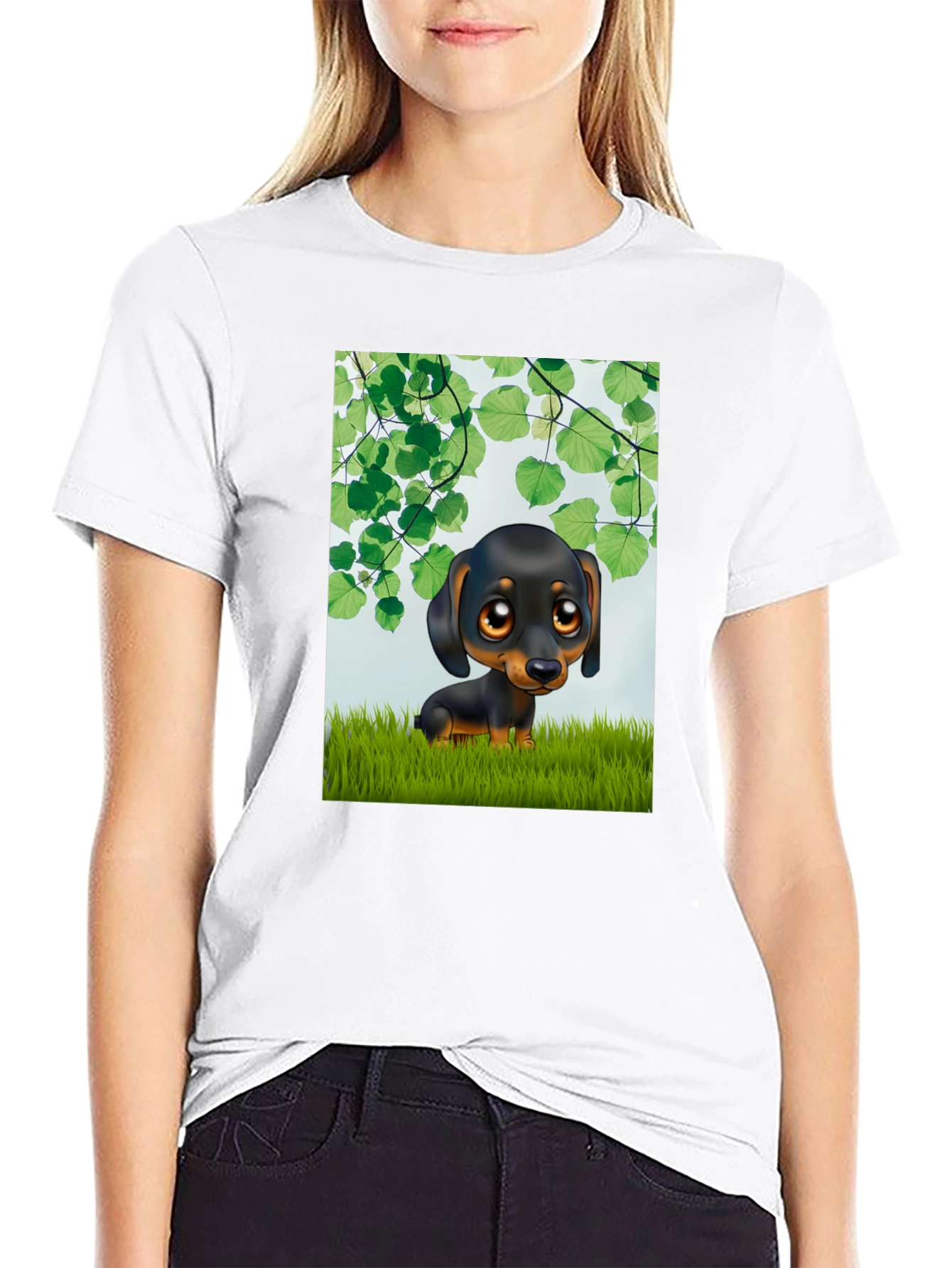 Black Cartoon Dachshund T-Shirt - Cute Dog Graphic Tee view 9