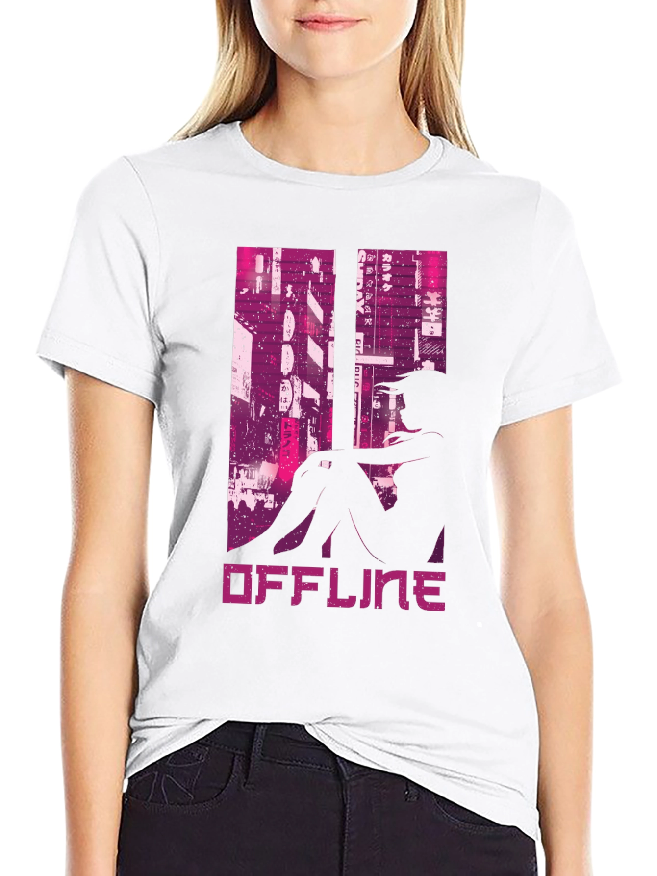 Black Offline Cyberpunk Style Graphic Tee view 9