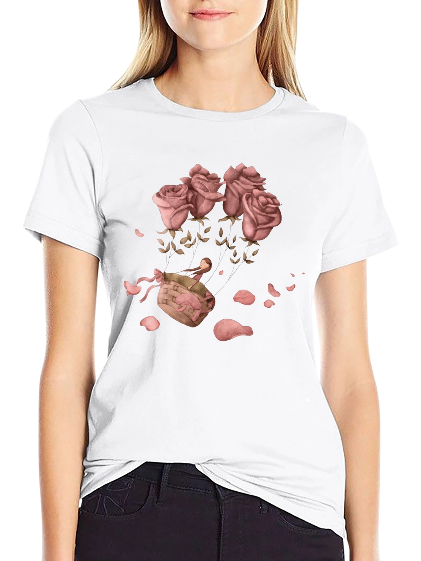 Black Floral Graphic T-Shirt - Rose Basket Design view 9