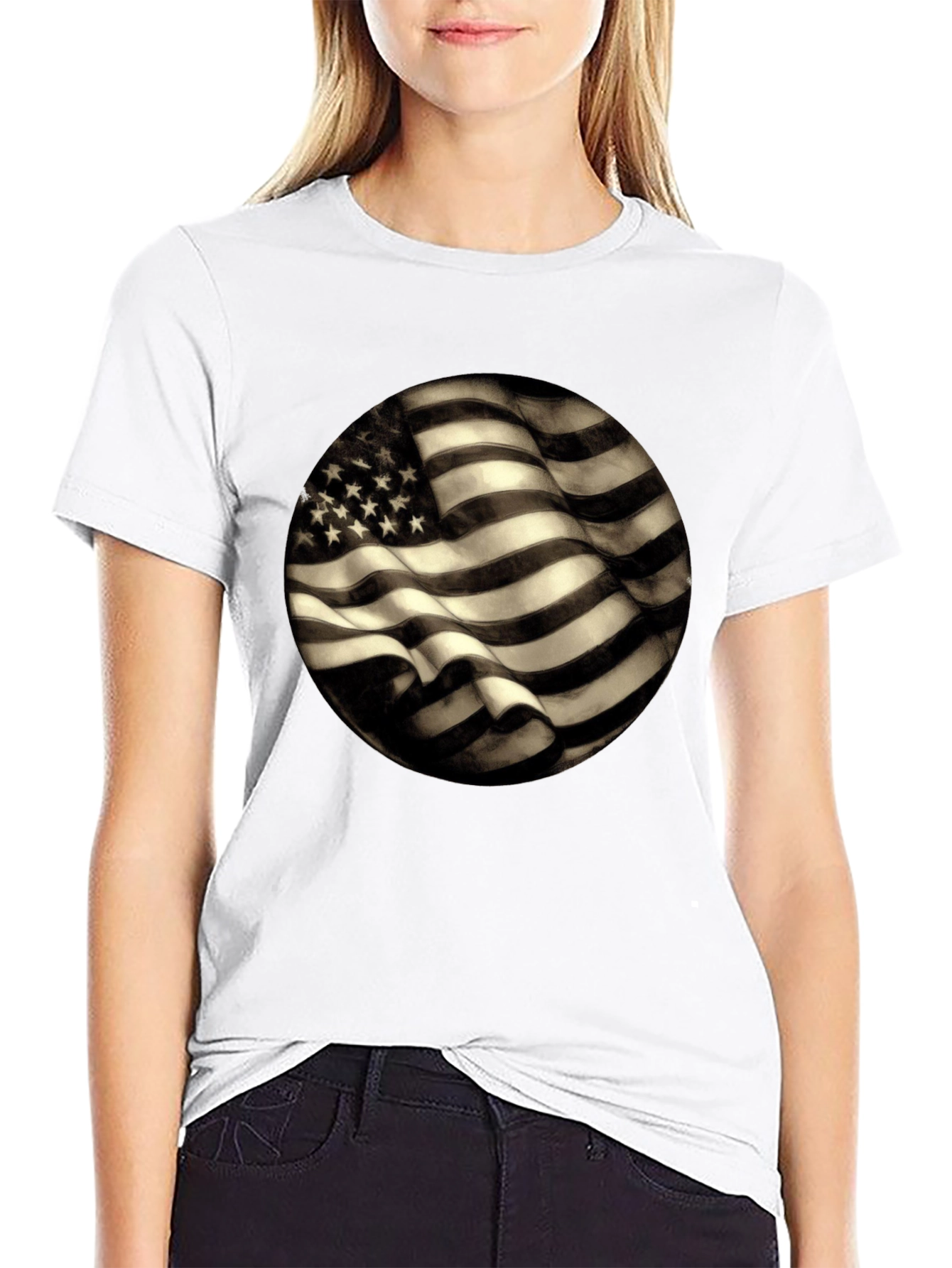 Black American Flag Graphic Men's Black T-Shirt view 9