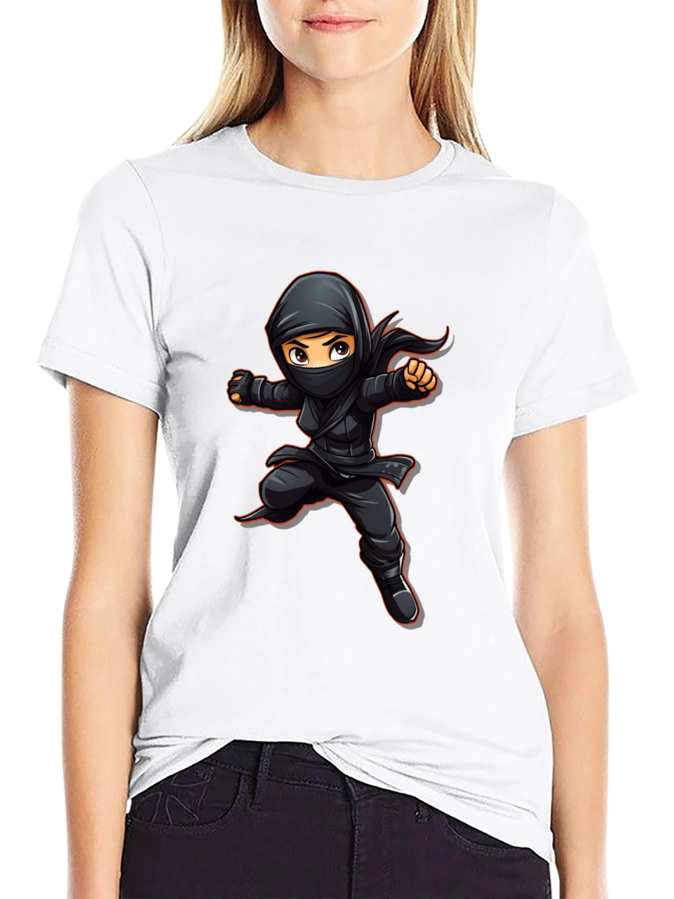Black Ninja Cartoon Graphic Black T-Shirt view 9