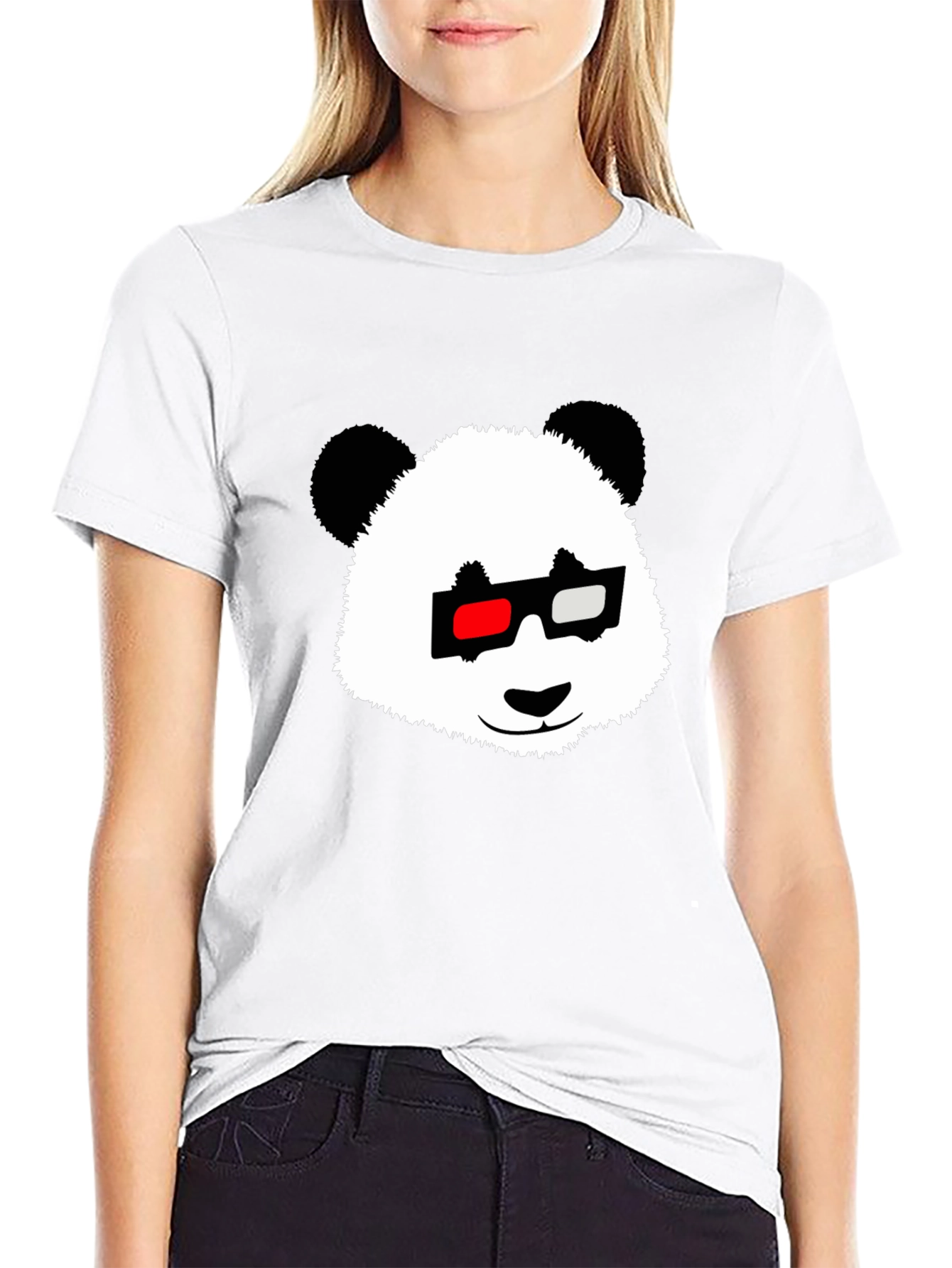 Black Panda with 3D Glasses Black T-Shirt view 9