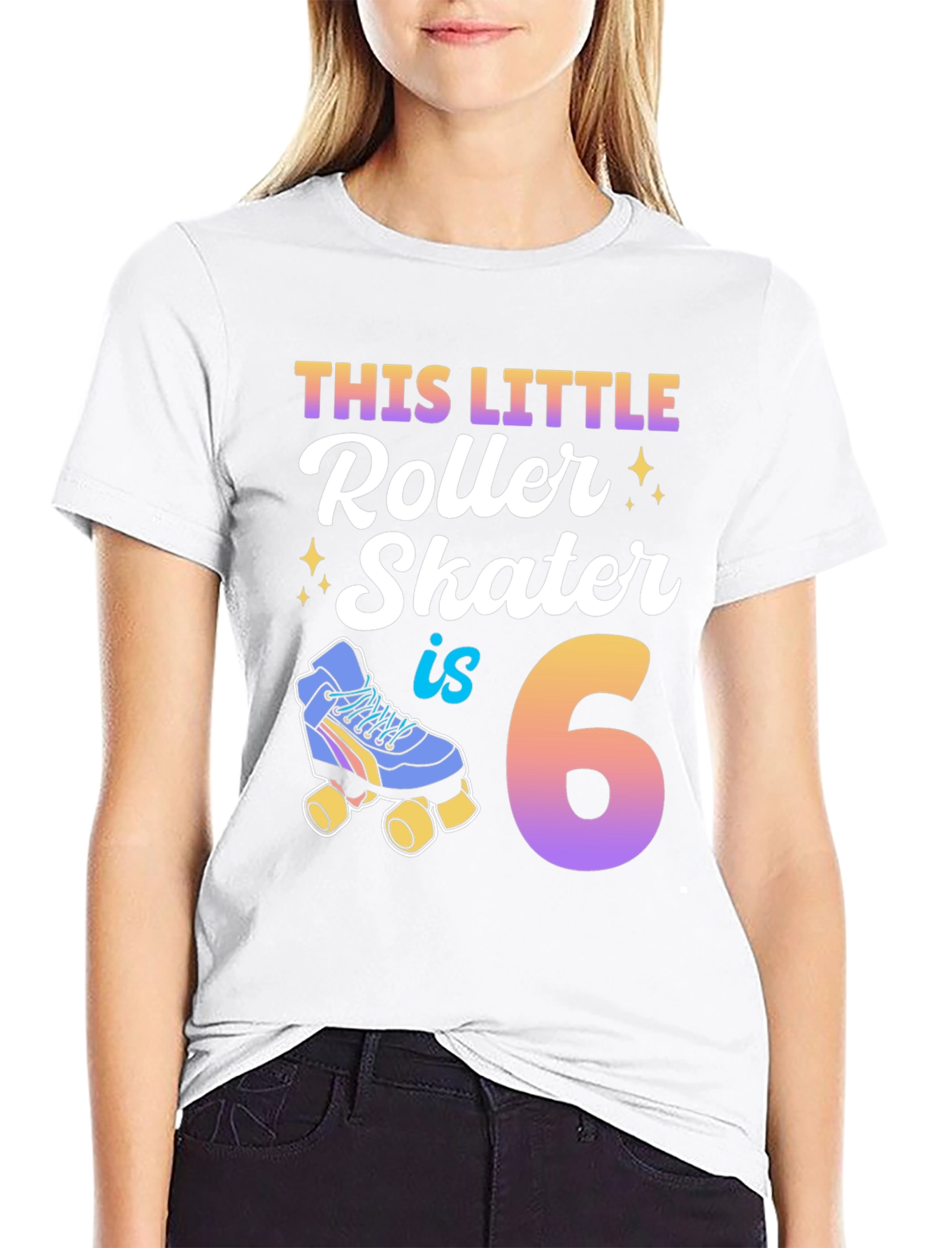 Black This Little Roller Skater is 6 Birthday Shirt view 9