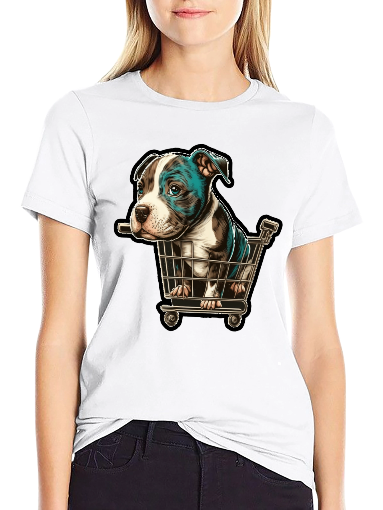 Black Puppy in Cart Graphic T-Shirt view 9