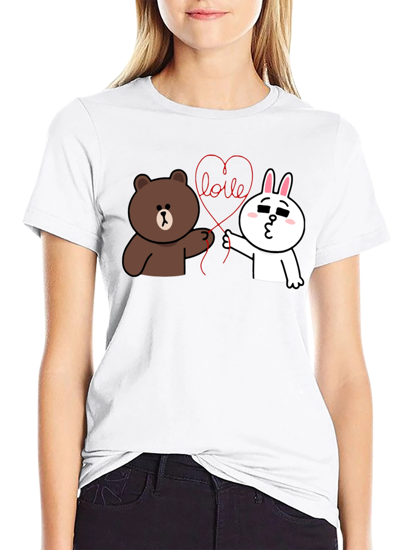Black Cute Cartoon Love Graphic Black T-Shirt view 9