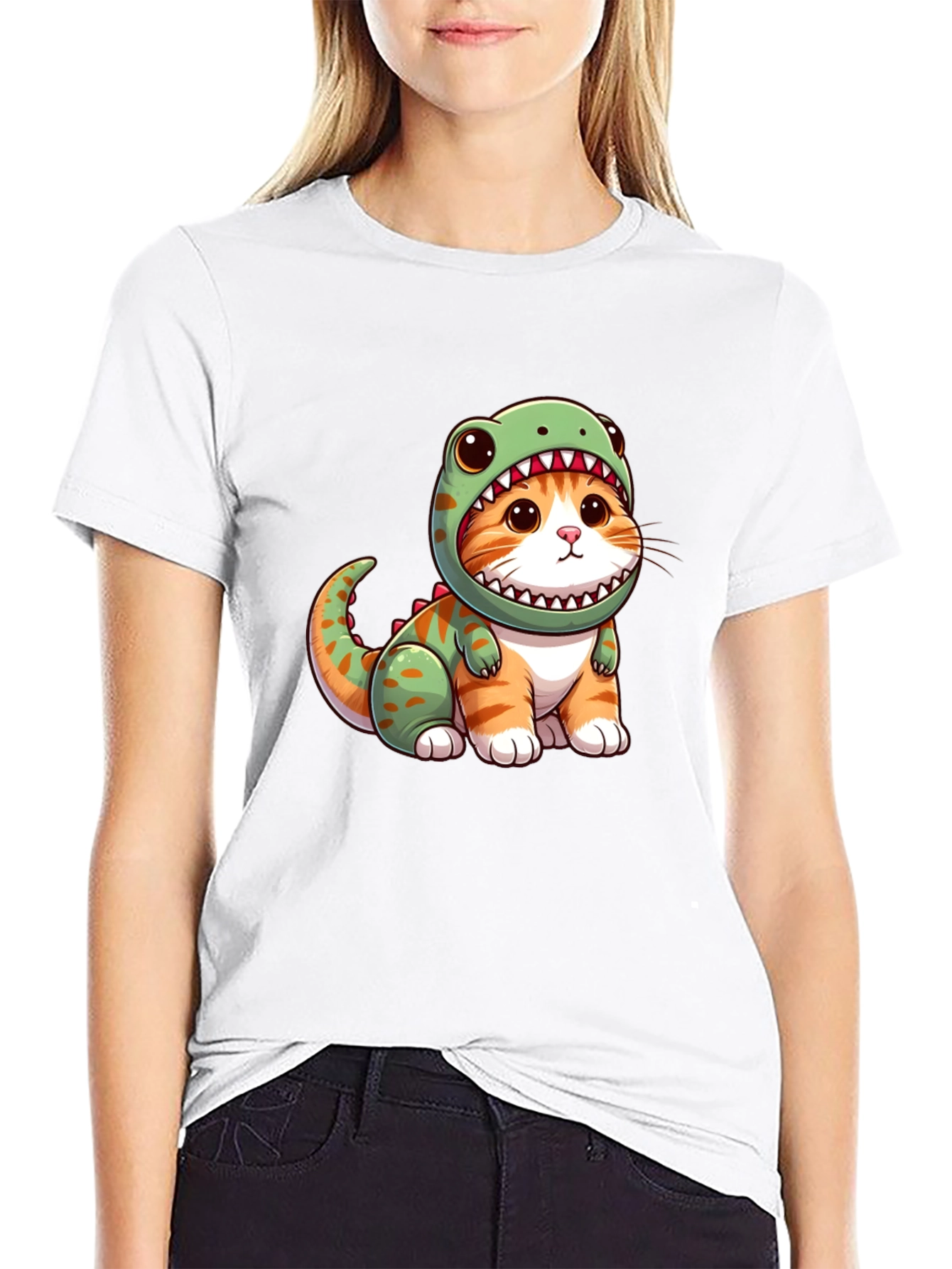 Black Cat in Dino Costume Graphic Tee - Novelty Apparel view 9
