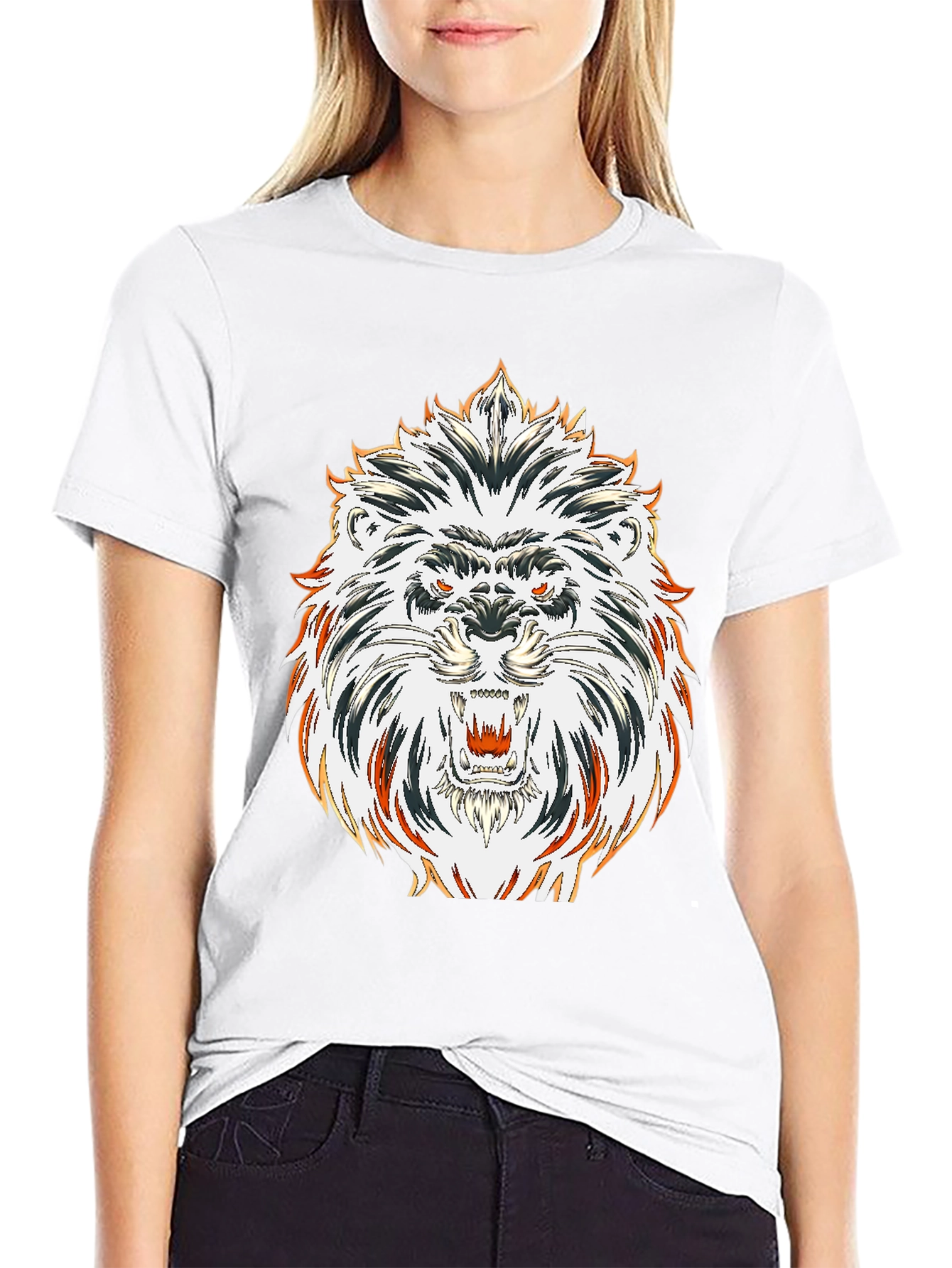 Black Bold Lion Graphic Tee - Black Cotton view 9