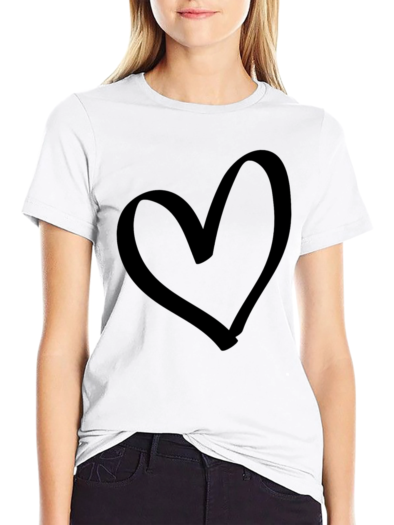 Black Heart Graphic Tee - Black Cotton Casual T-Shirt view 9