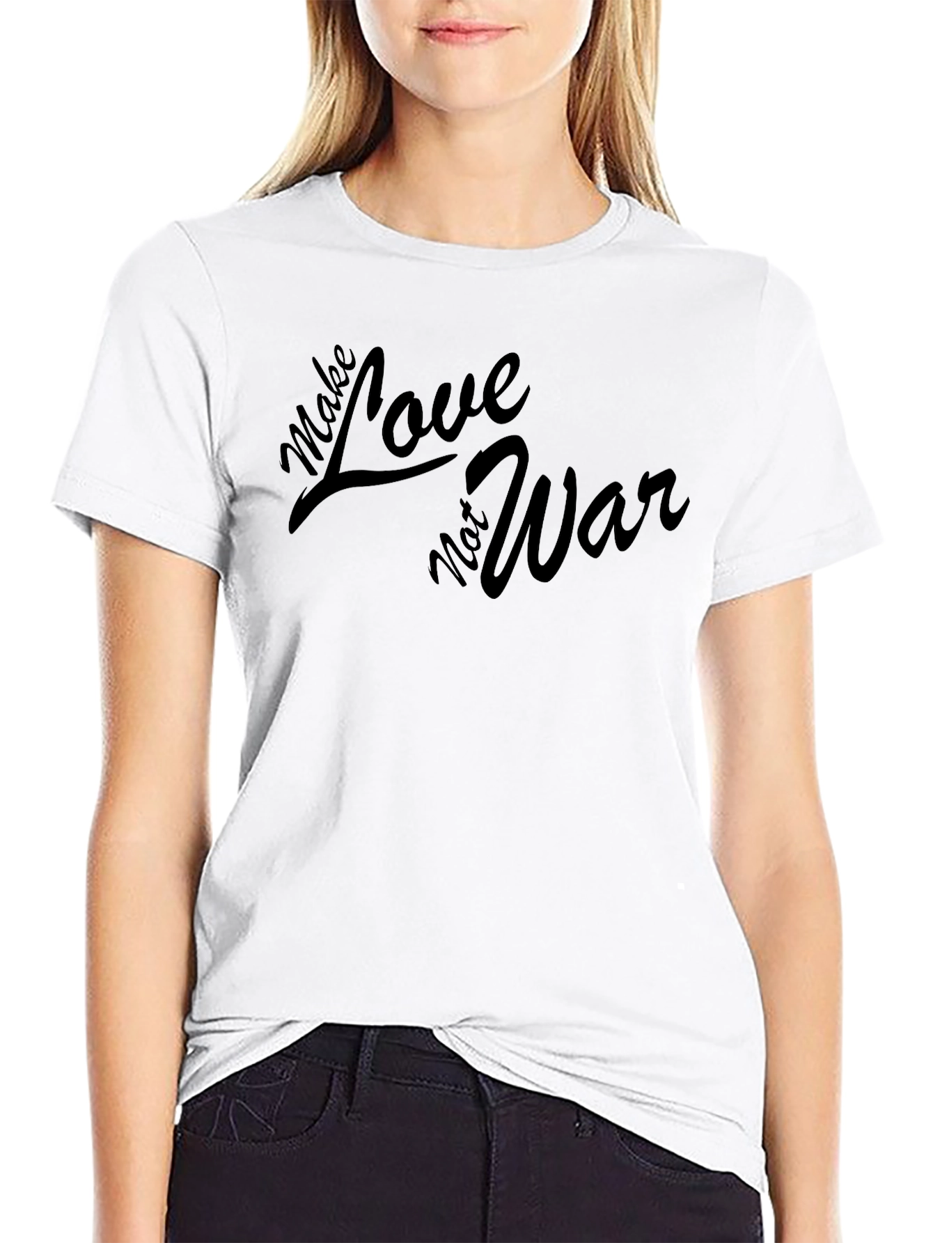 Black Make Love Not War Graphic Tee - Black Cotton T-Shirt view 9