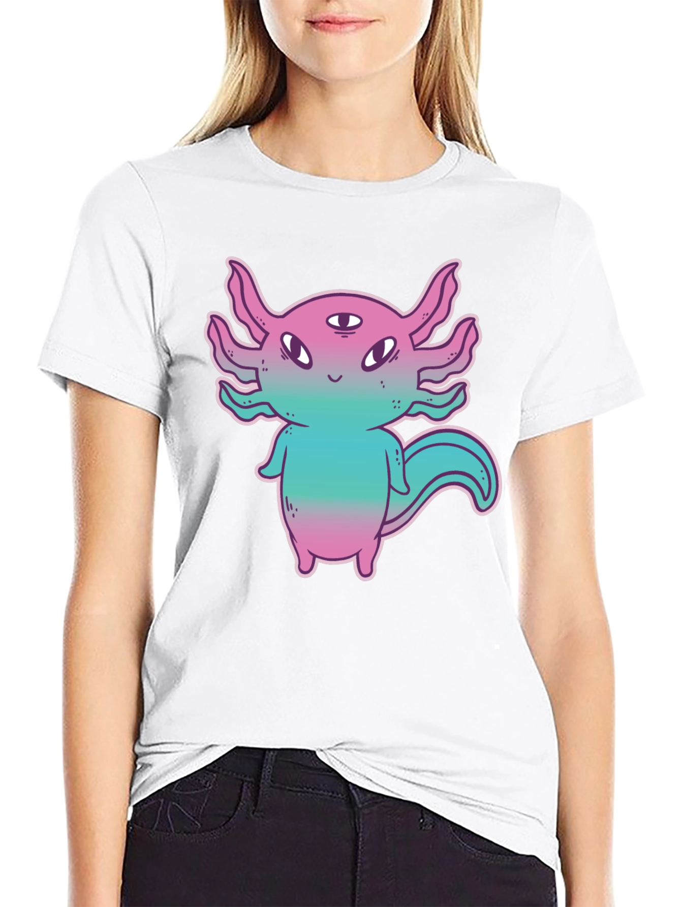 Black Axolotl Alien Graphic Tee - Funky 3-Eyed Amphibian Shirt view 9