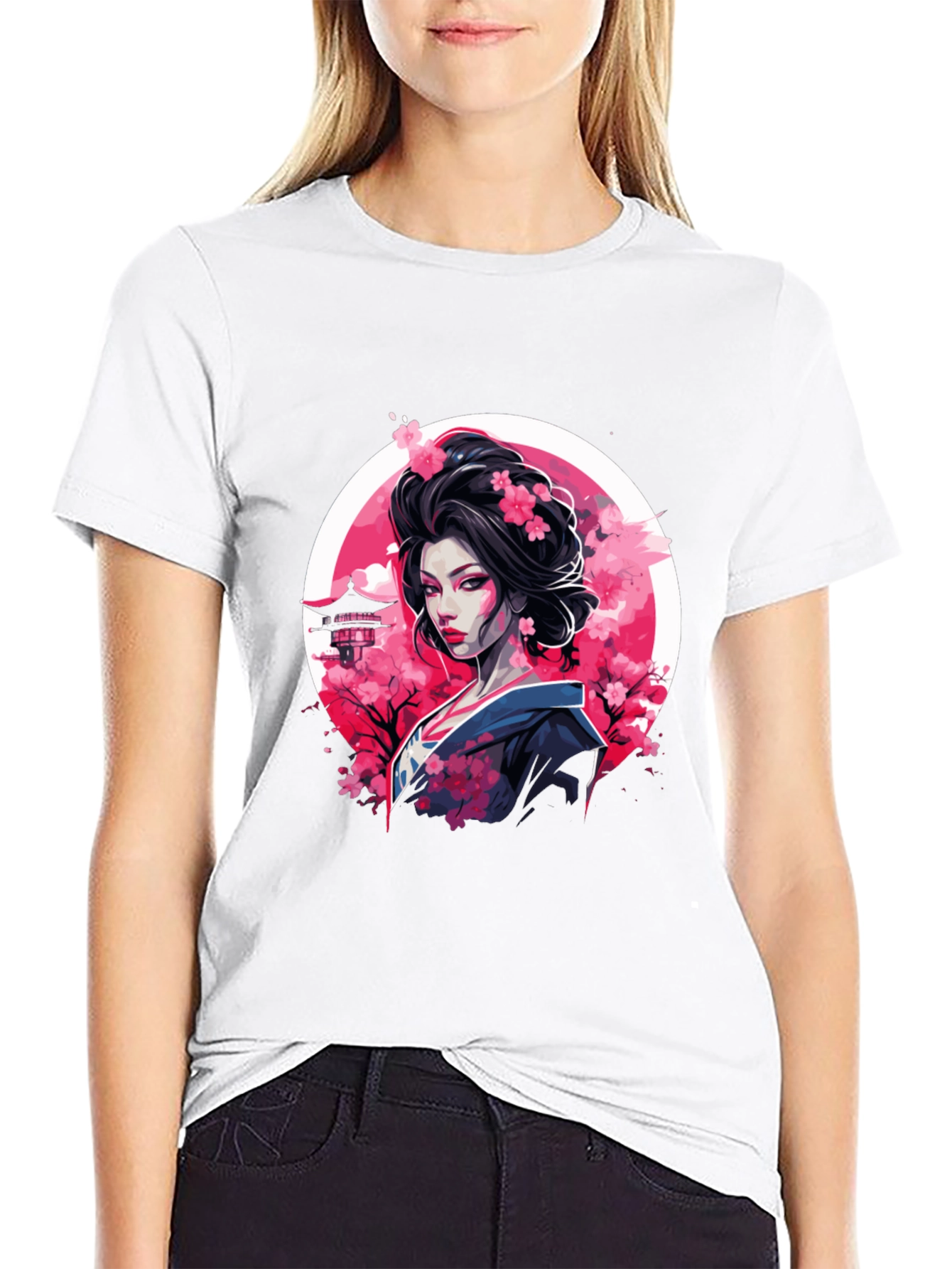 Black Geisha Cherry Blossom Black T-Shirt view 9