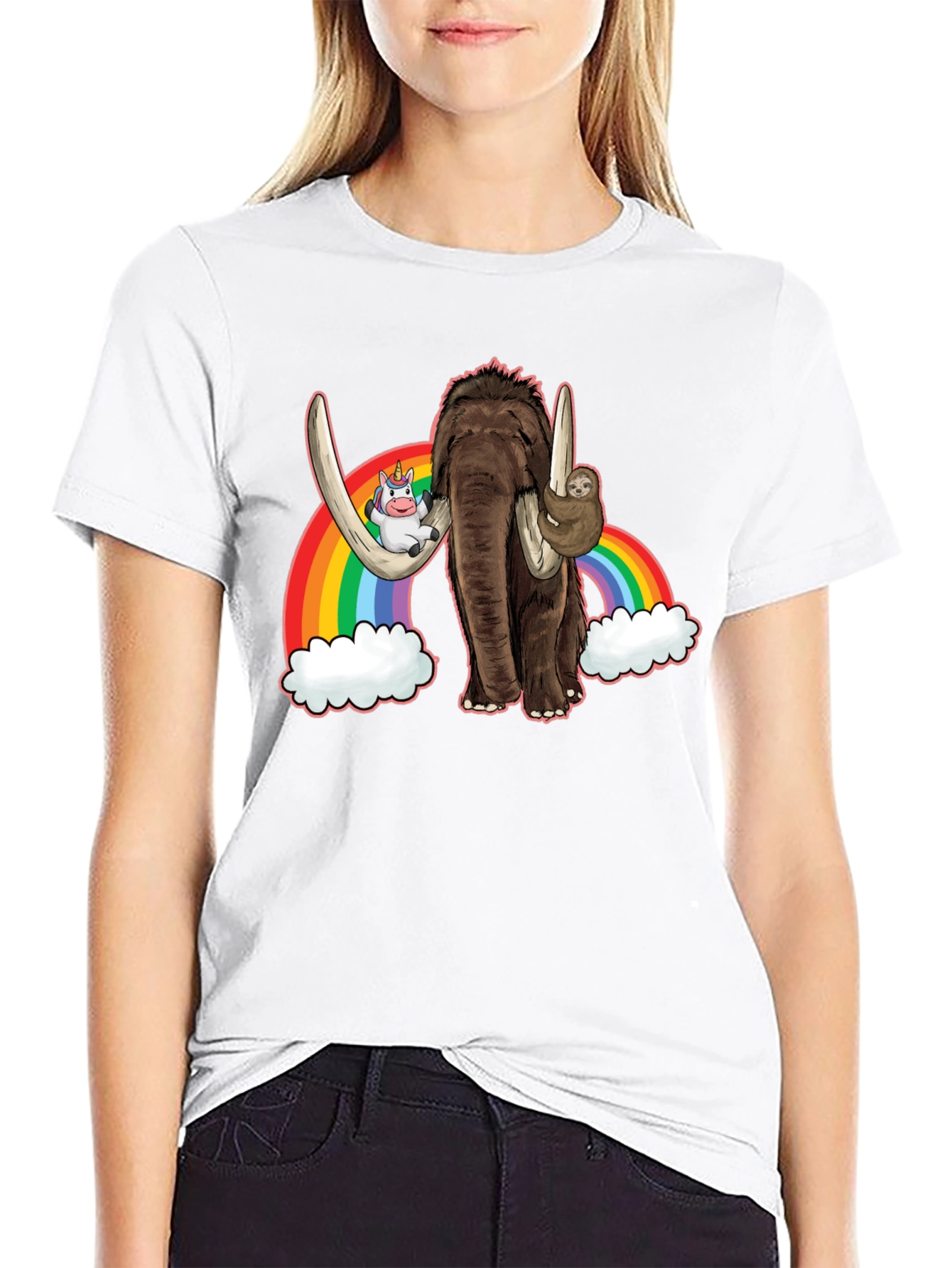 Black Mammoth, Unicorn, Sloth Rainbow Graphic Tee view 9