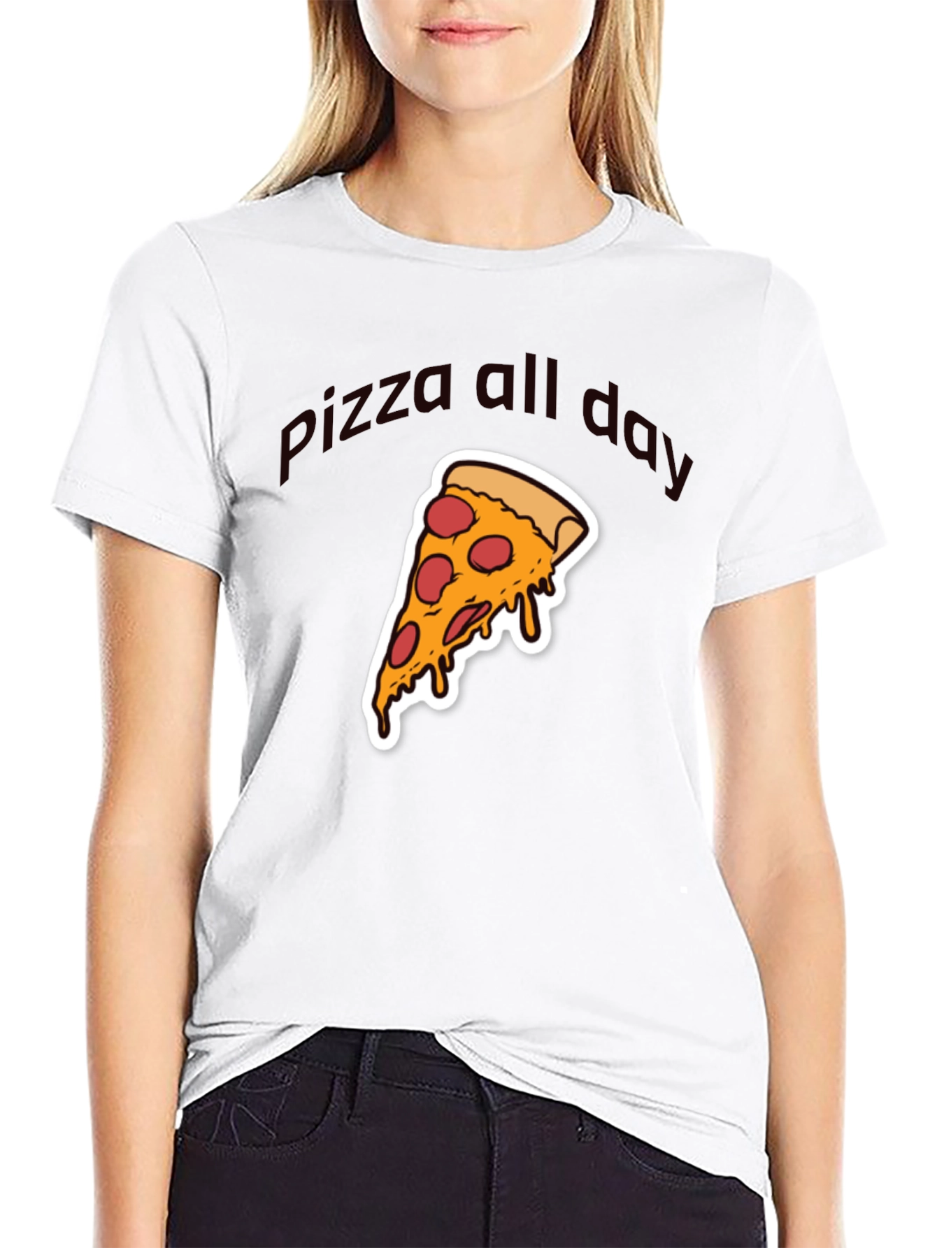 Black Pizza All Day Graphic T-Shirt - Casual Wear view 9
