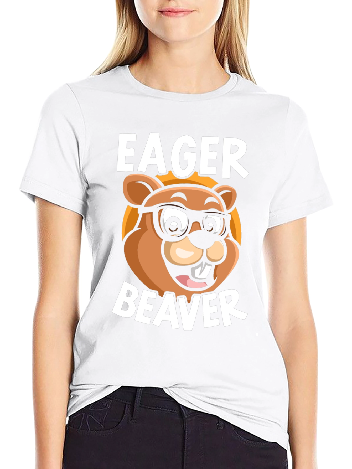Black Eager Beaver Cartoon Graphic T-Shirt view 9