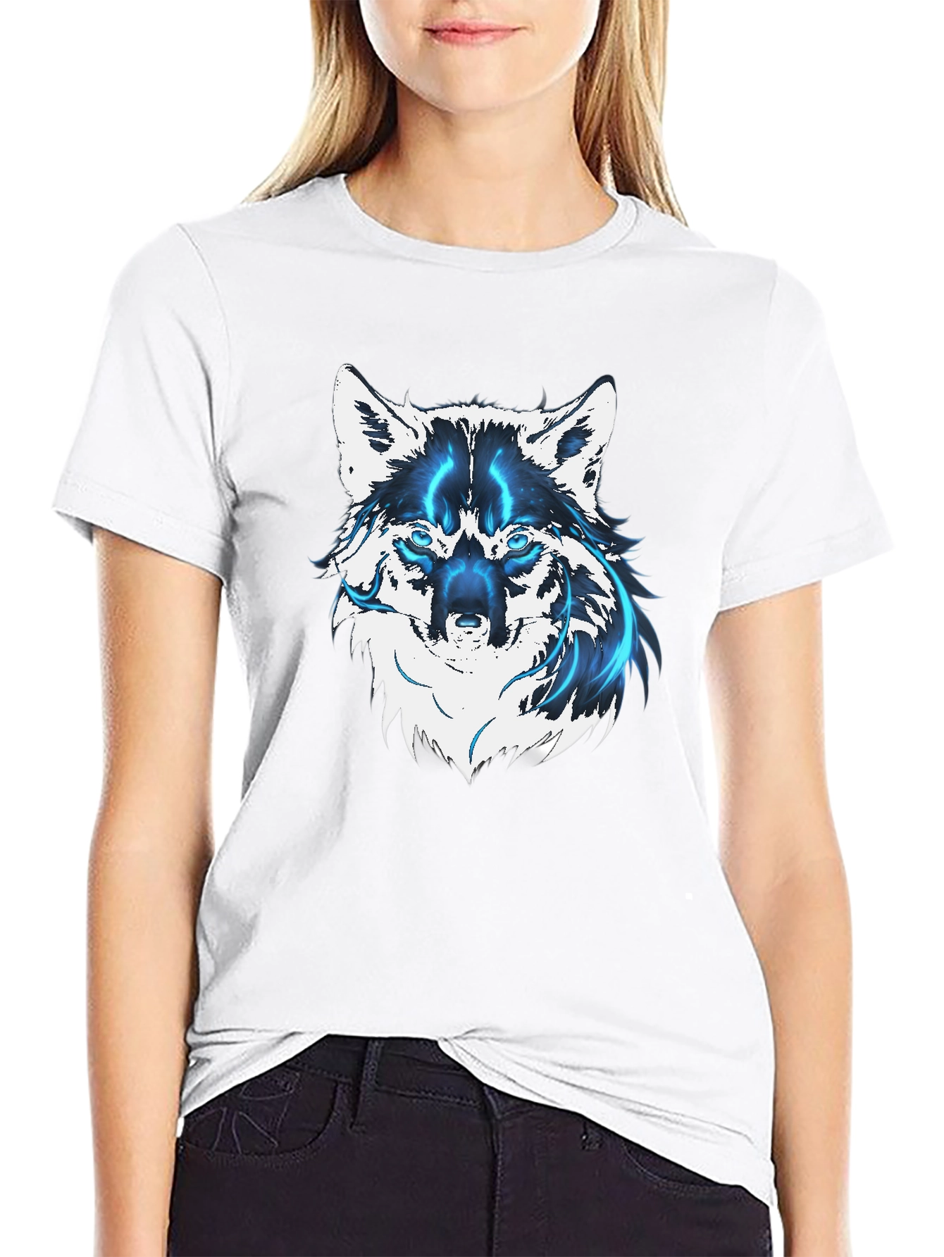 Black Men's Black Wolf Graphic T-Shirt view 9