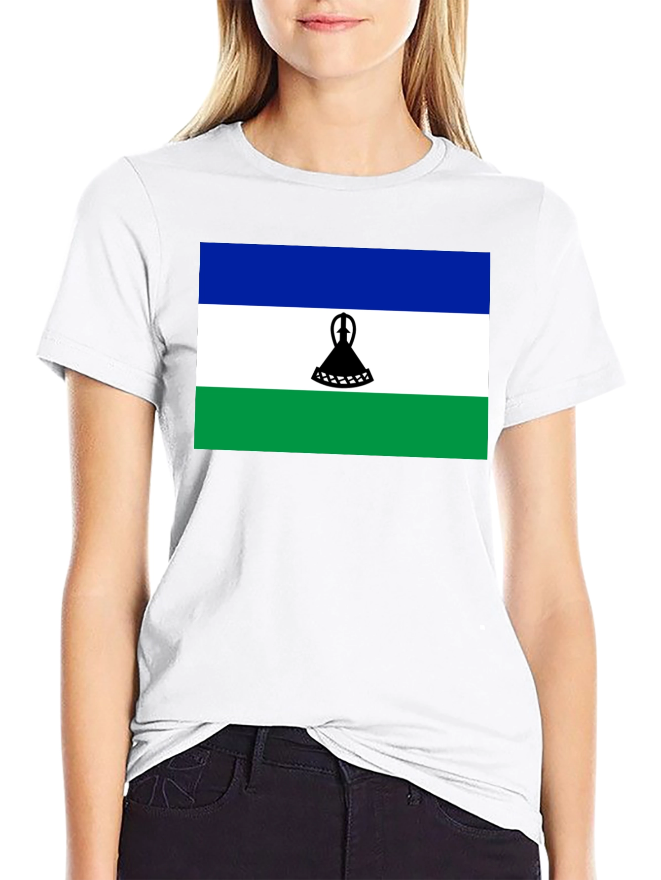 Lesotho Flag Graphic Tee - Black Cotton T-Shirt - 9